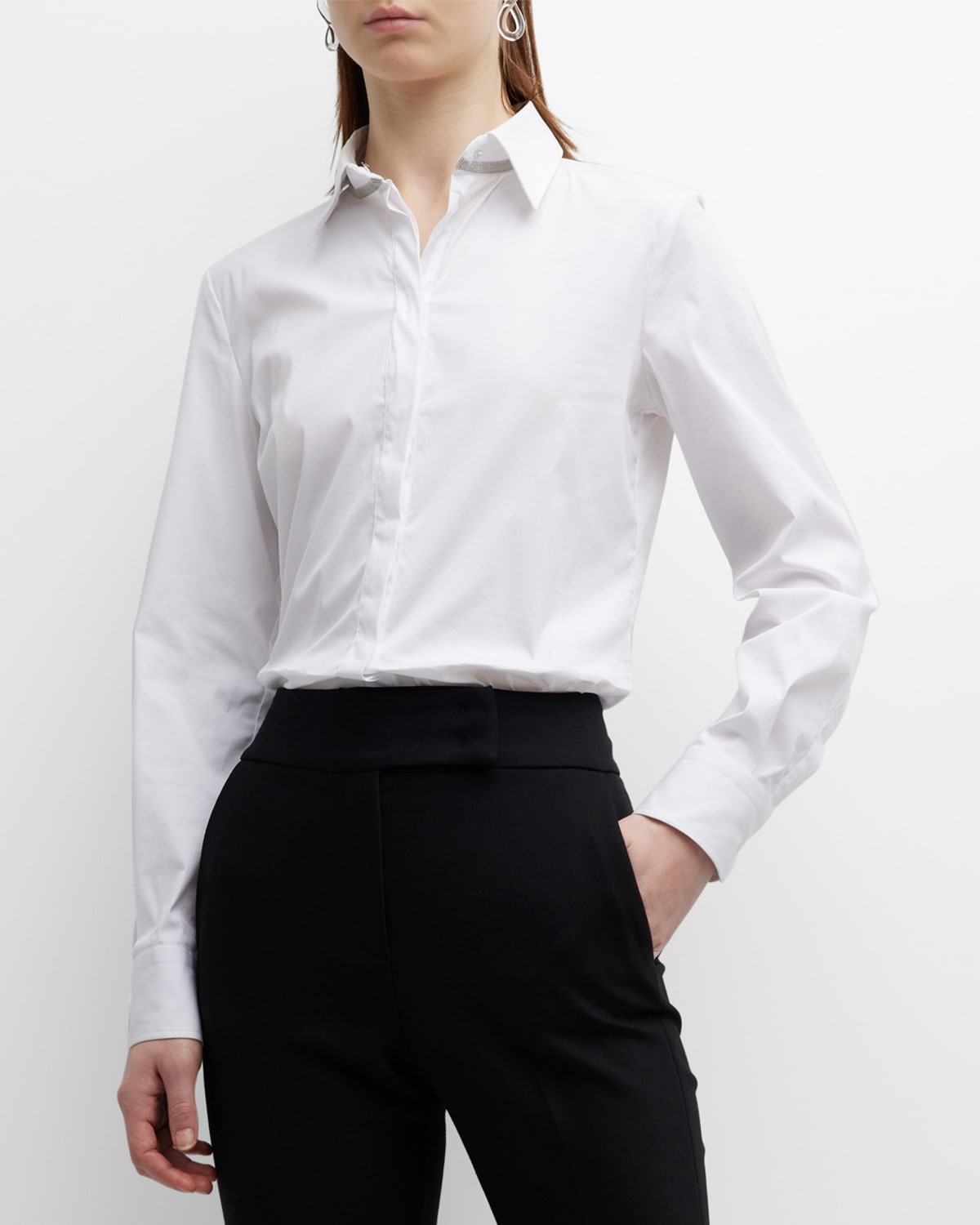 Fabiana Filippi Beaded Button-down Poplin Shirt In White