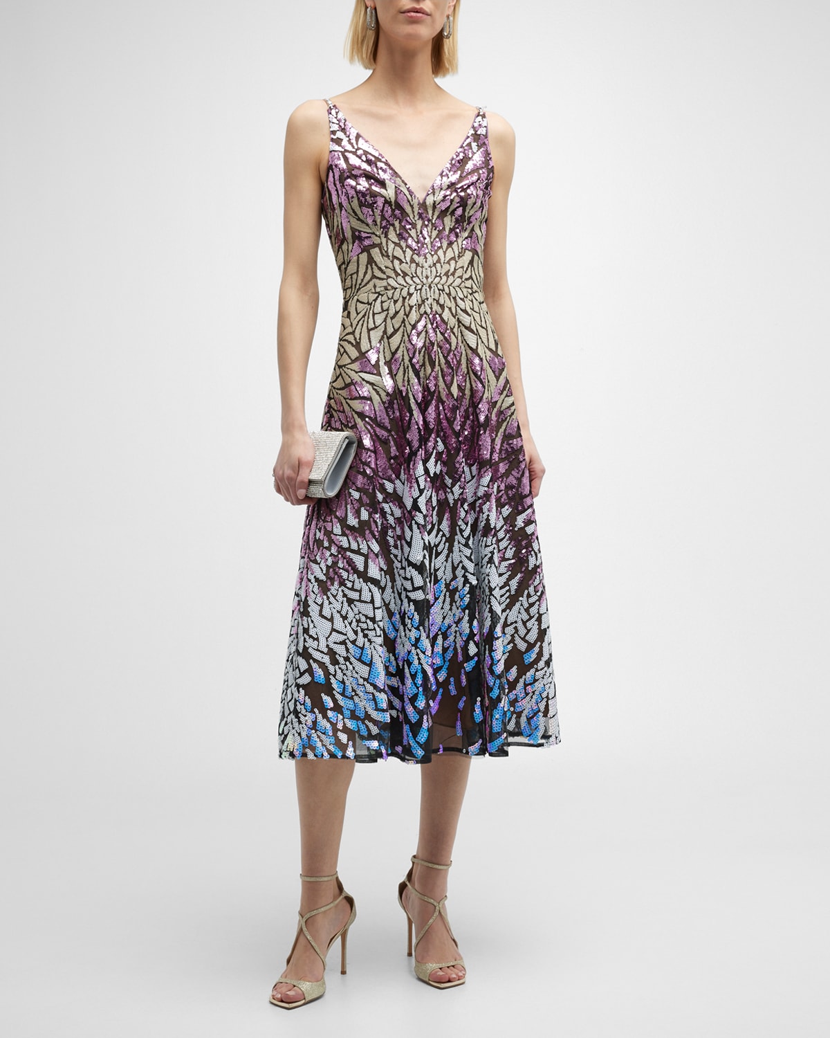 Elisa Sleeveless Mosaic Sequin Midi Dress