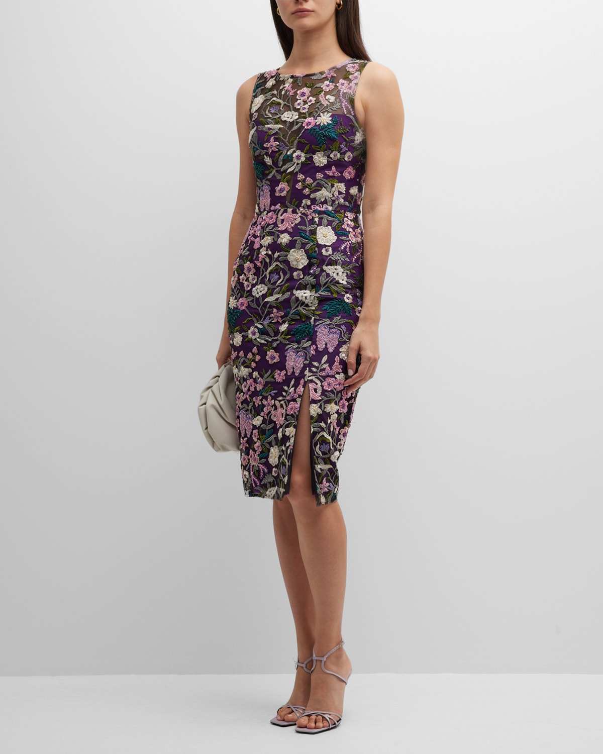 Avianna Beaded Floral-Embroidered Midi Dress