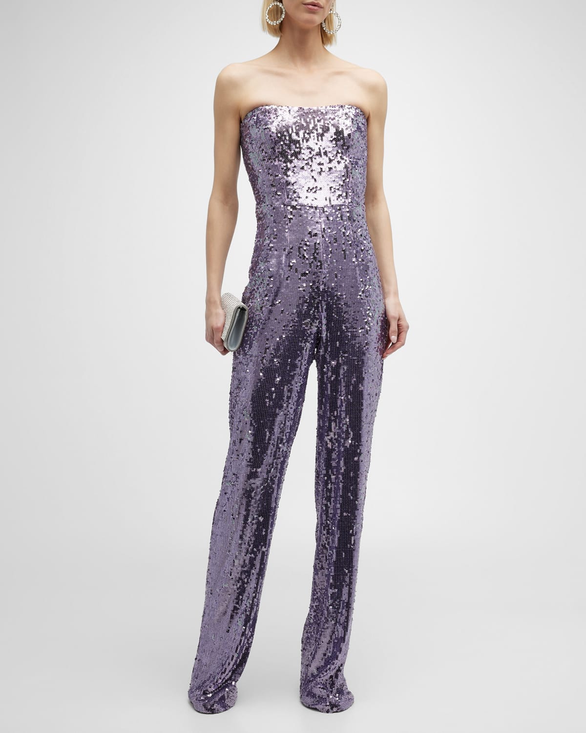 DRESS THE POPULATION ANDY STRAPLESS STRAIGHT-LEG SEQUIN JUMPSUIT