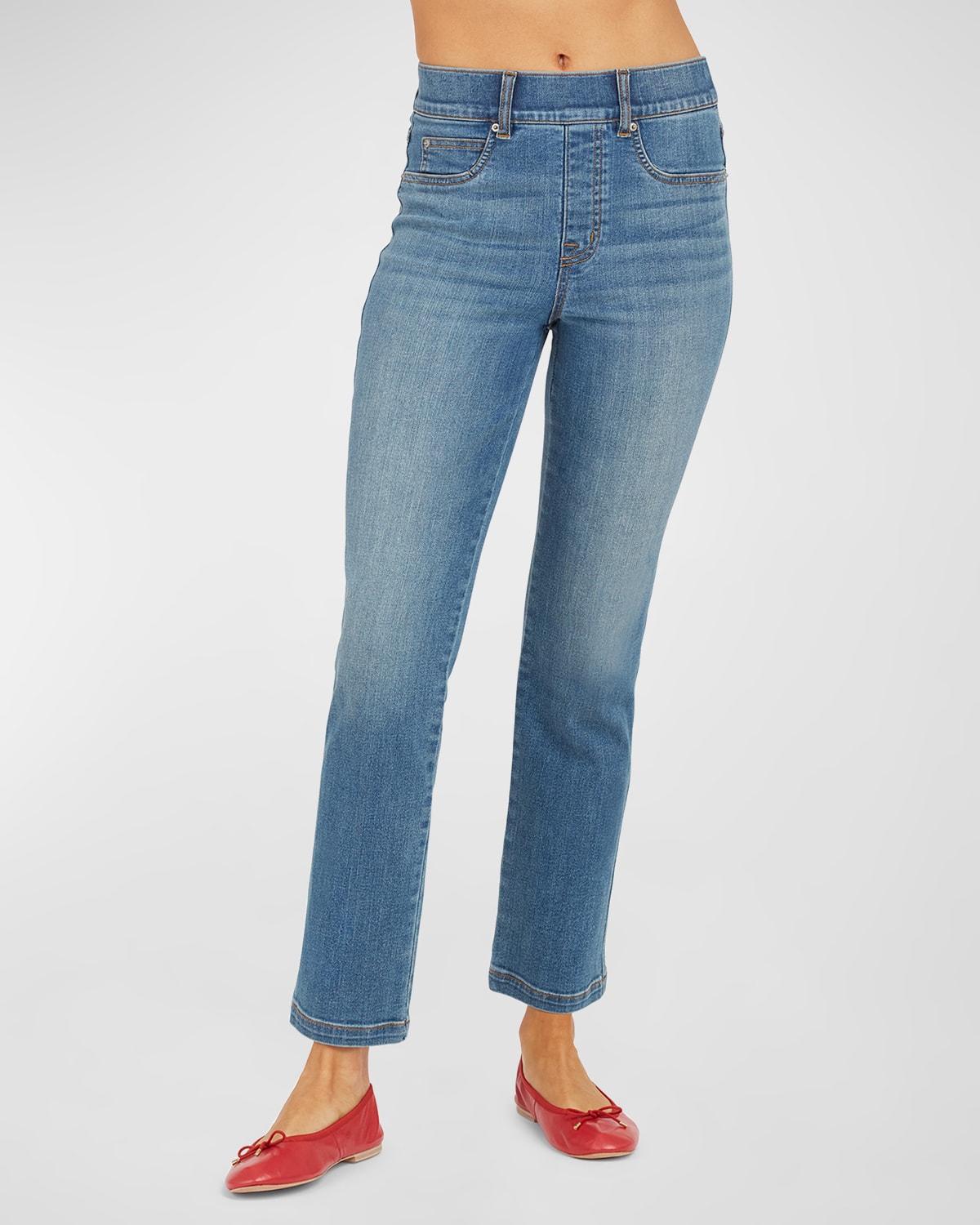 Shop Spanx High-rise Straight-leg Denim Jeans In Vintage Indigo
