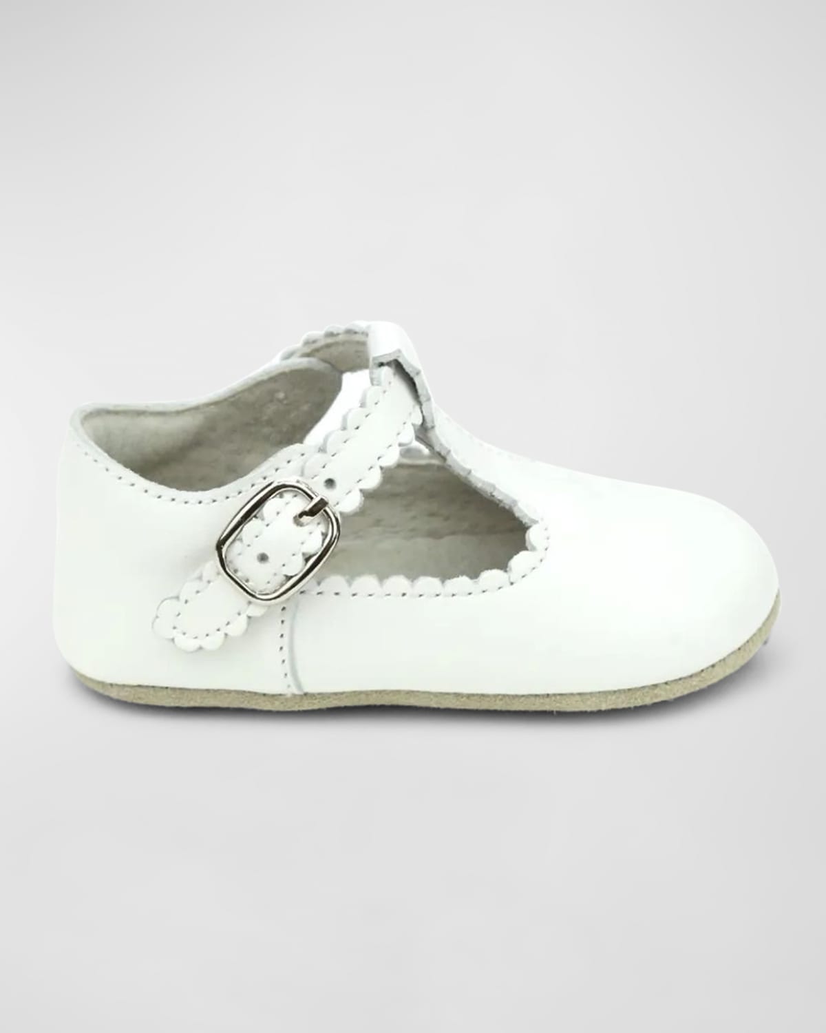L'amour Shoes Girl's Elodie Scalloped Mary Jane Shoes, Newborn/baby In White