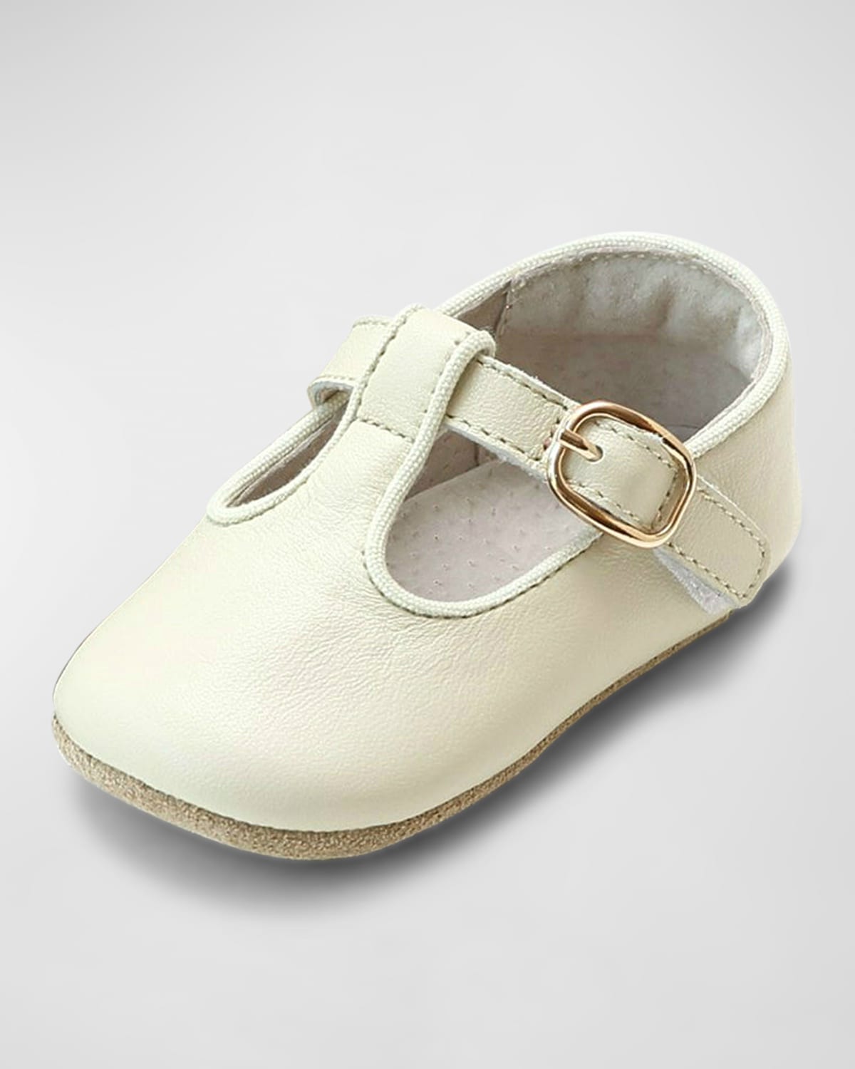 L'amour Shoes Kids' Girl's Evie T-strap Mary Jane Crib Shoes, Newborn/baby In Ecru