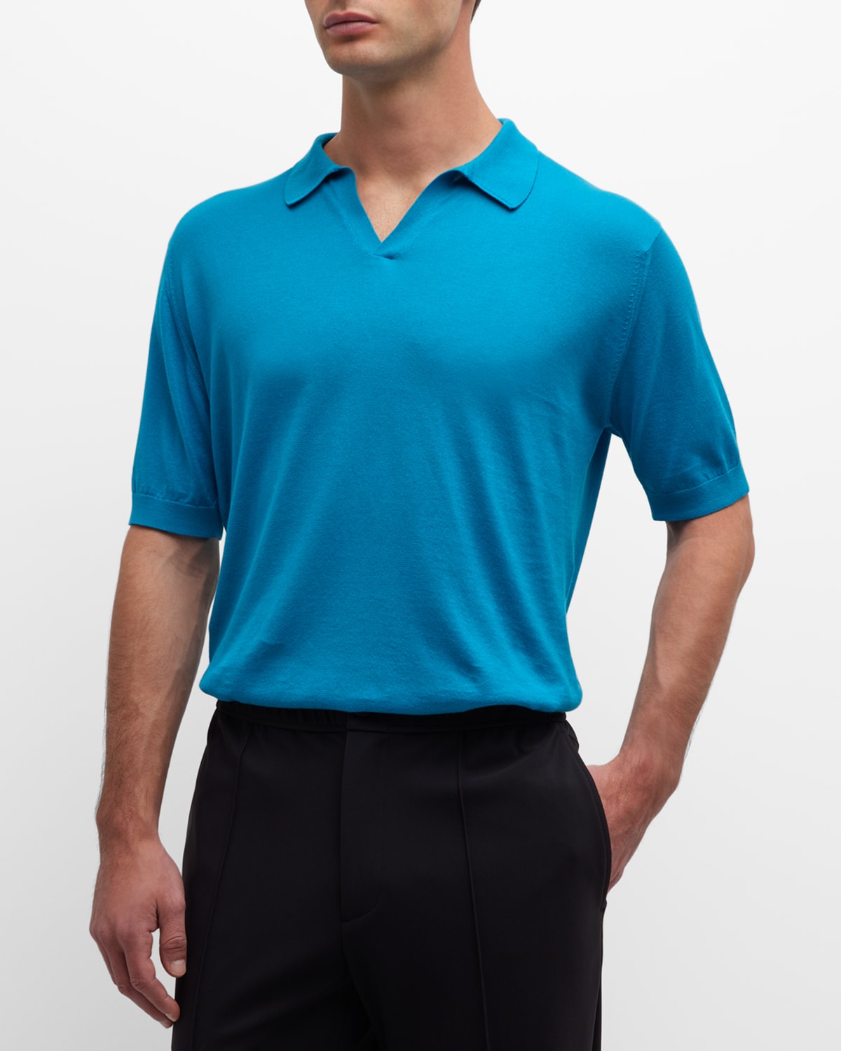 John Smedley Men's Noah Polo Shirt With Johnny Collar In Skipper Blue