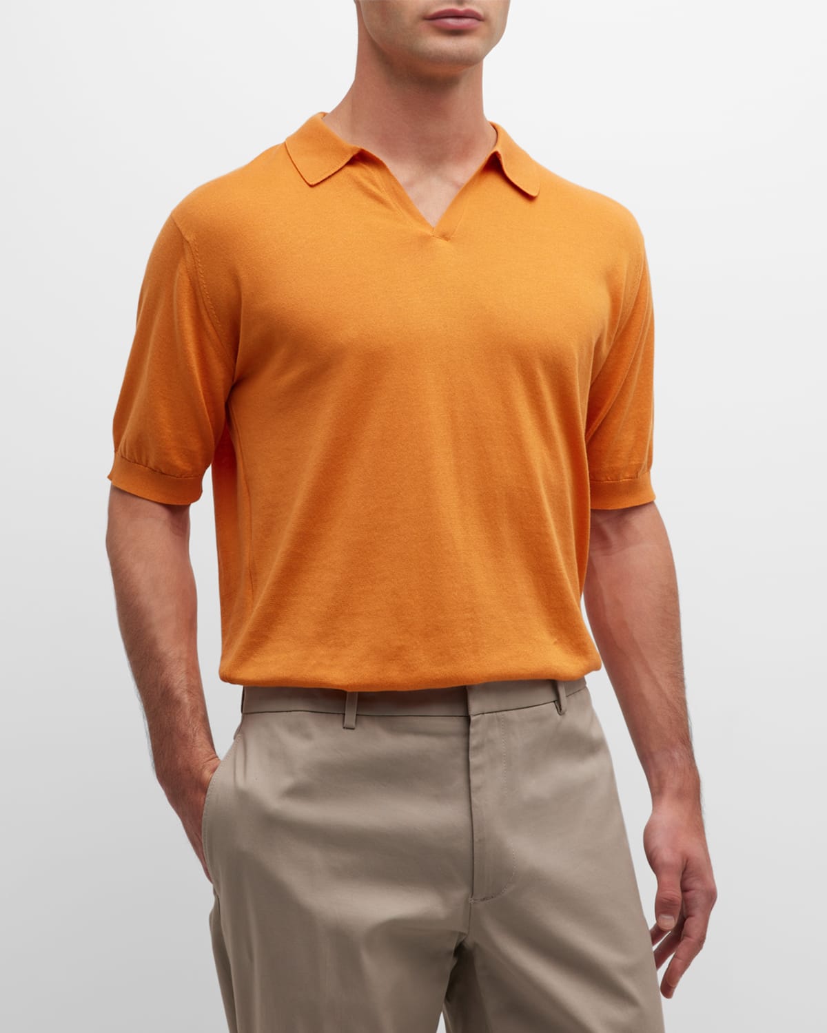 John Smedley Men's Noah Polo Shirt With Johnny Collar In Mandarin