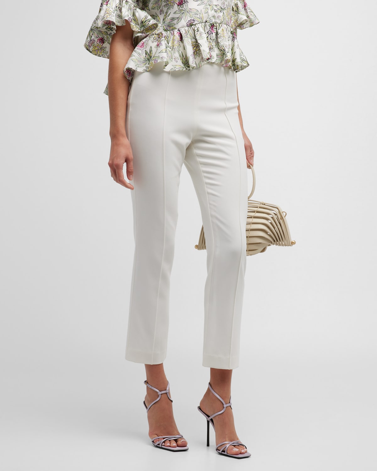 CINQ À SEPT BRIANNE PINTUCK CROPPED CREPE PANTS