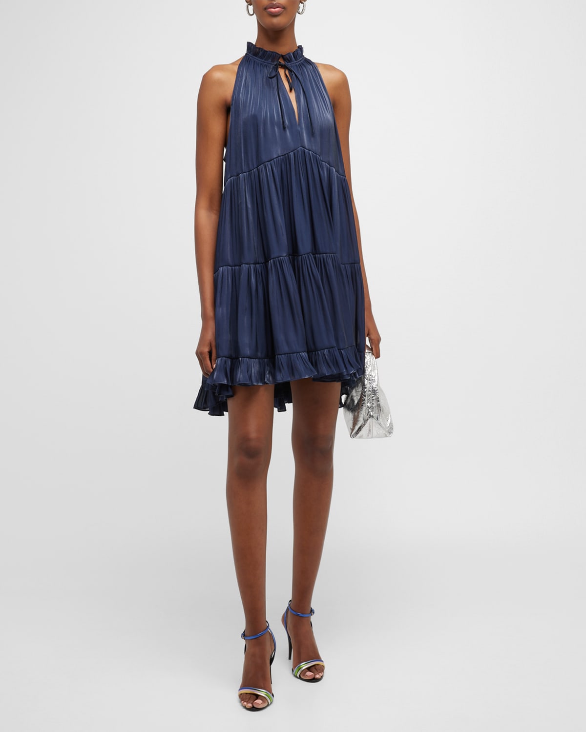 Cinq À Sept Phyllis Sleeveless Tiered Satin Dress In Navy