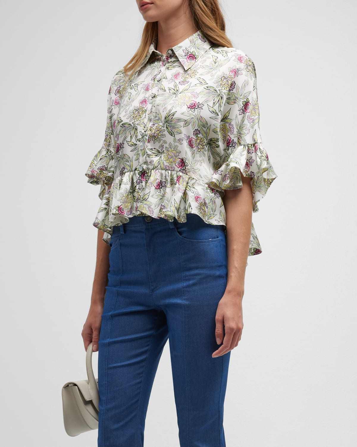 Cinq À Sept Gillian Floral-print Shirt In Ivory Multi
