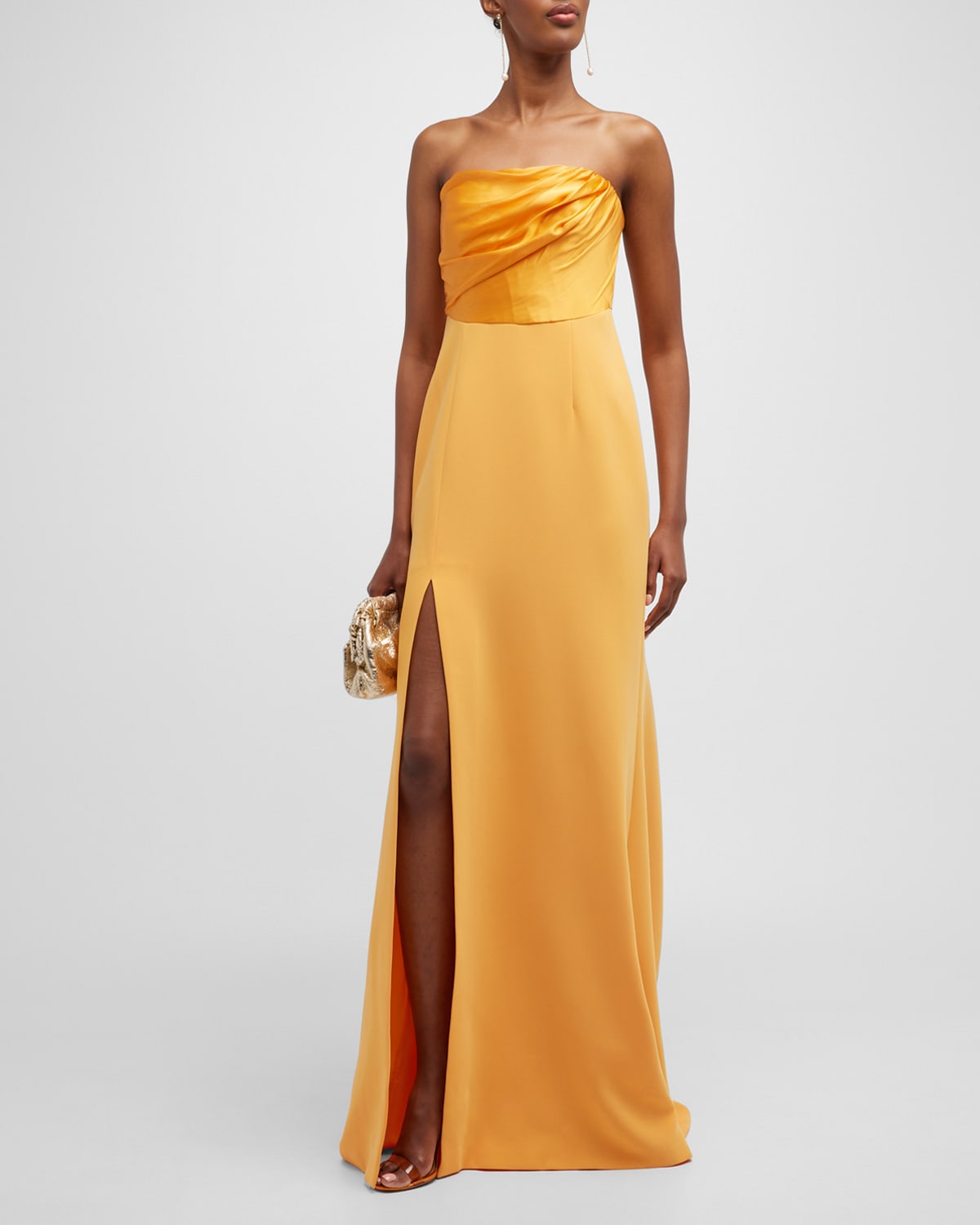 CINQ À SEPT ESTELA STRAPLESS COMBO SLIT GOWN