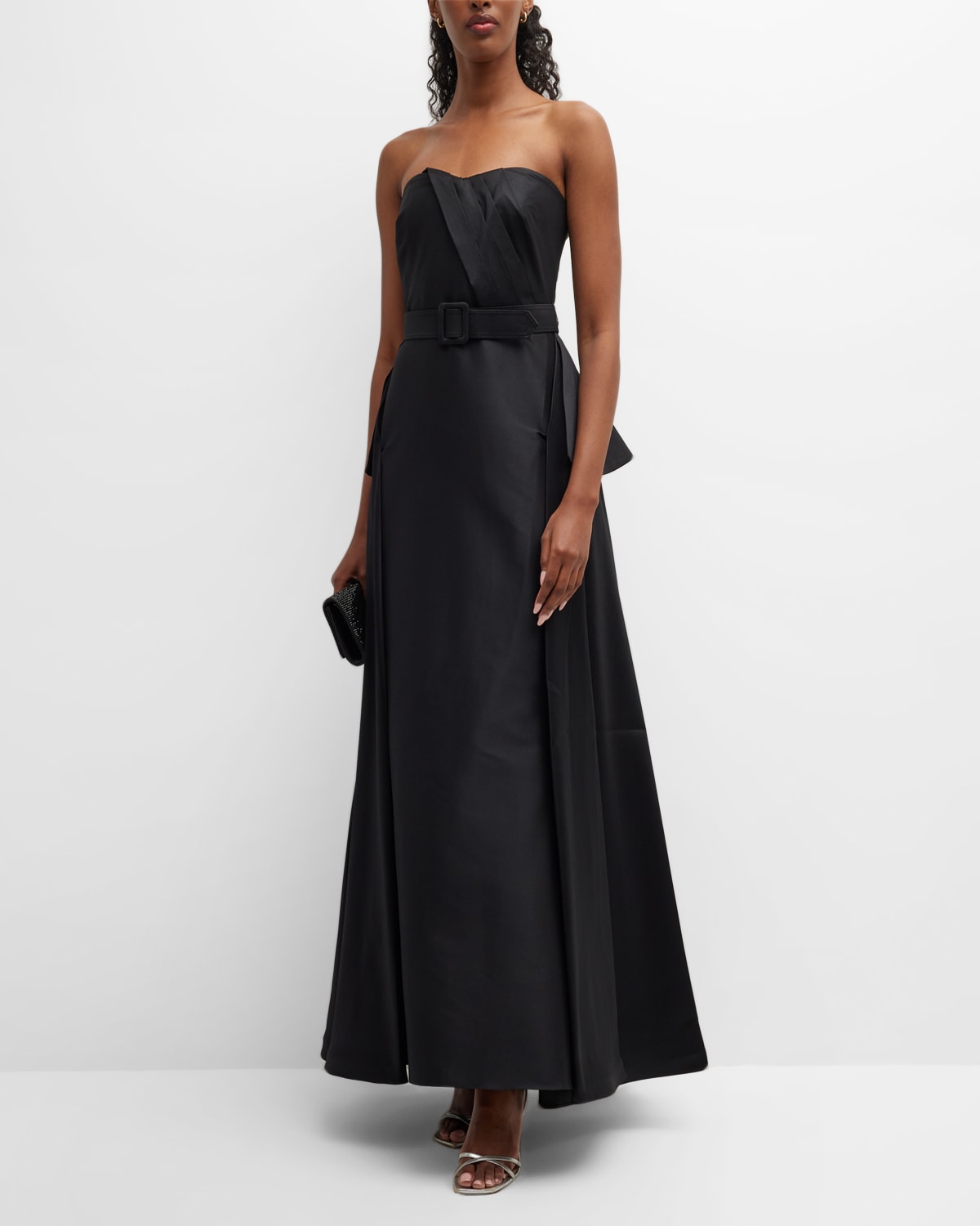 Badgley Mischka Collection Strapless Pleated A-Line Peplum Gown