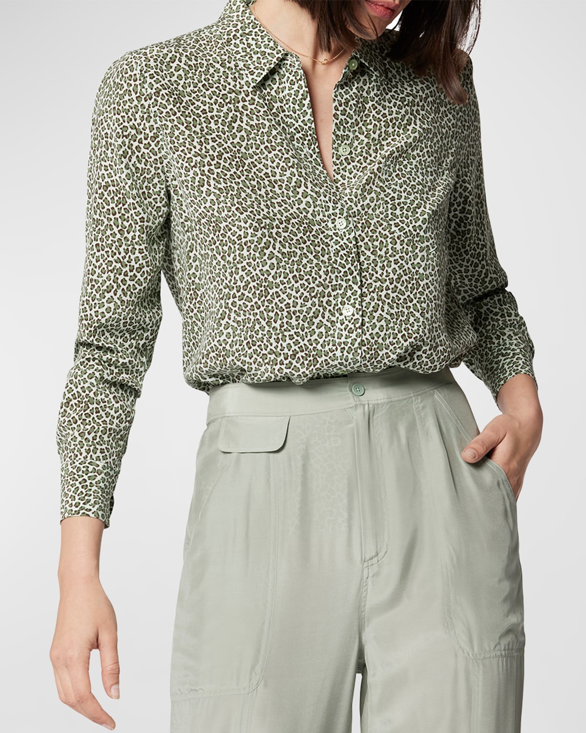 Leema Leopard-Print Button-Down Satin Shirt