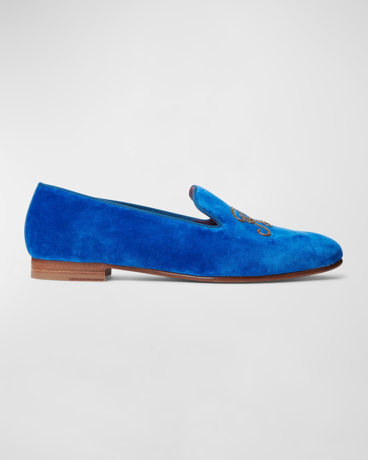 Ralph Lauren Alonzo Velvet Embroidered Smoking Loafers In Blue