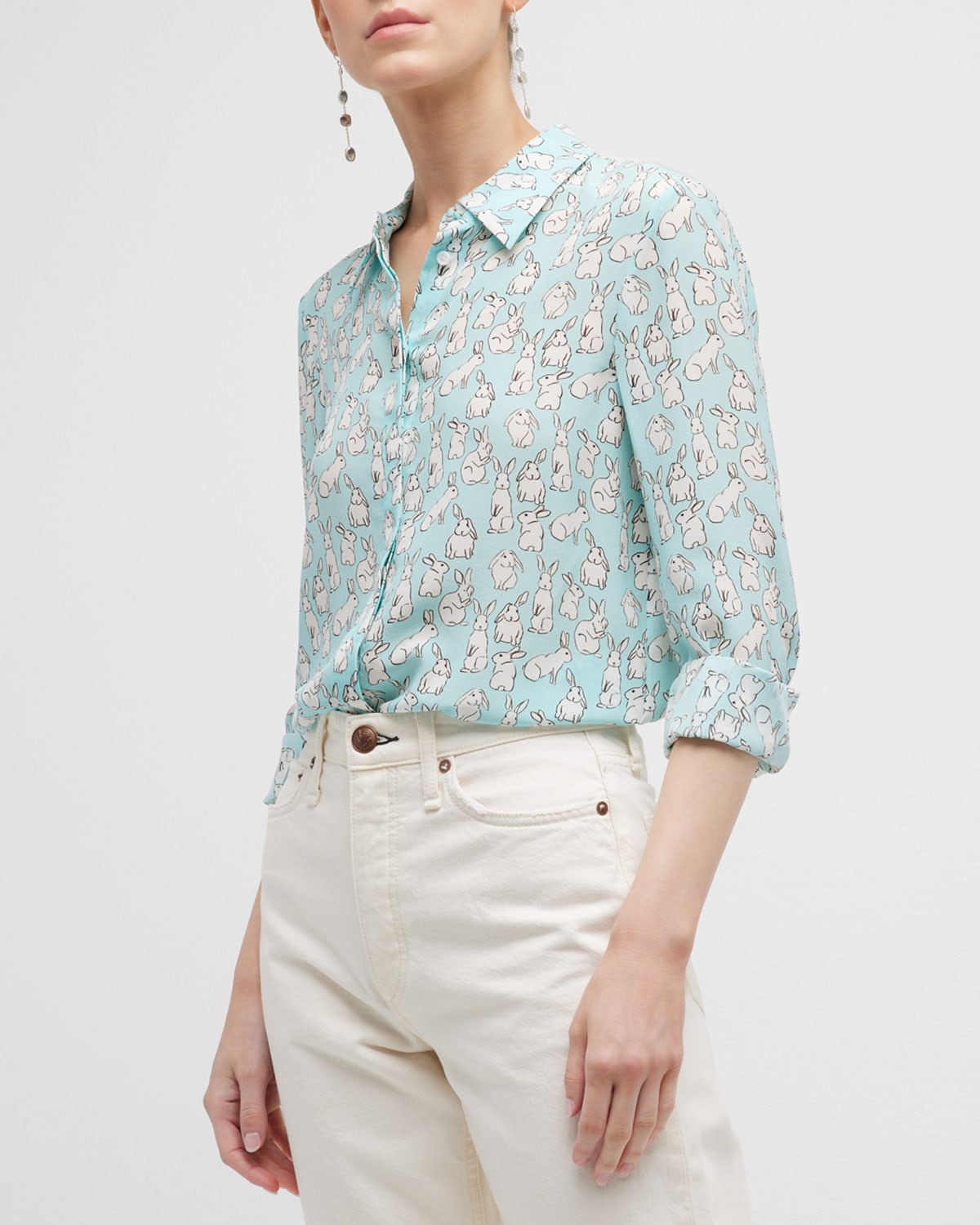 ALICE AND OLIVIA LUV BUNNY WILLA SILK BLOUSE