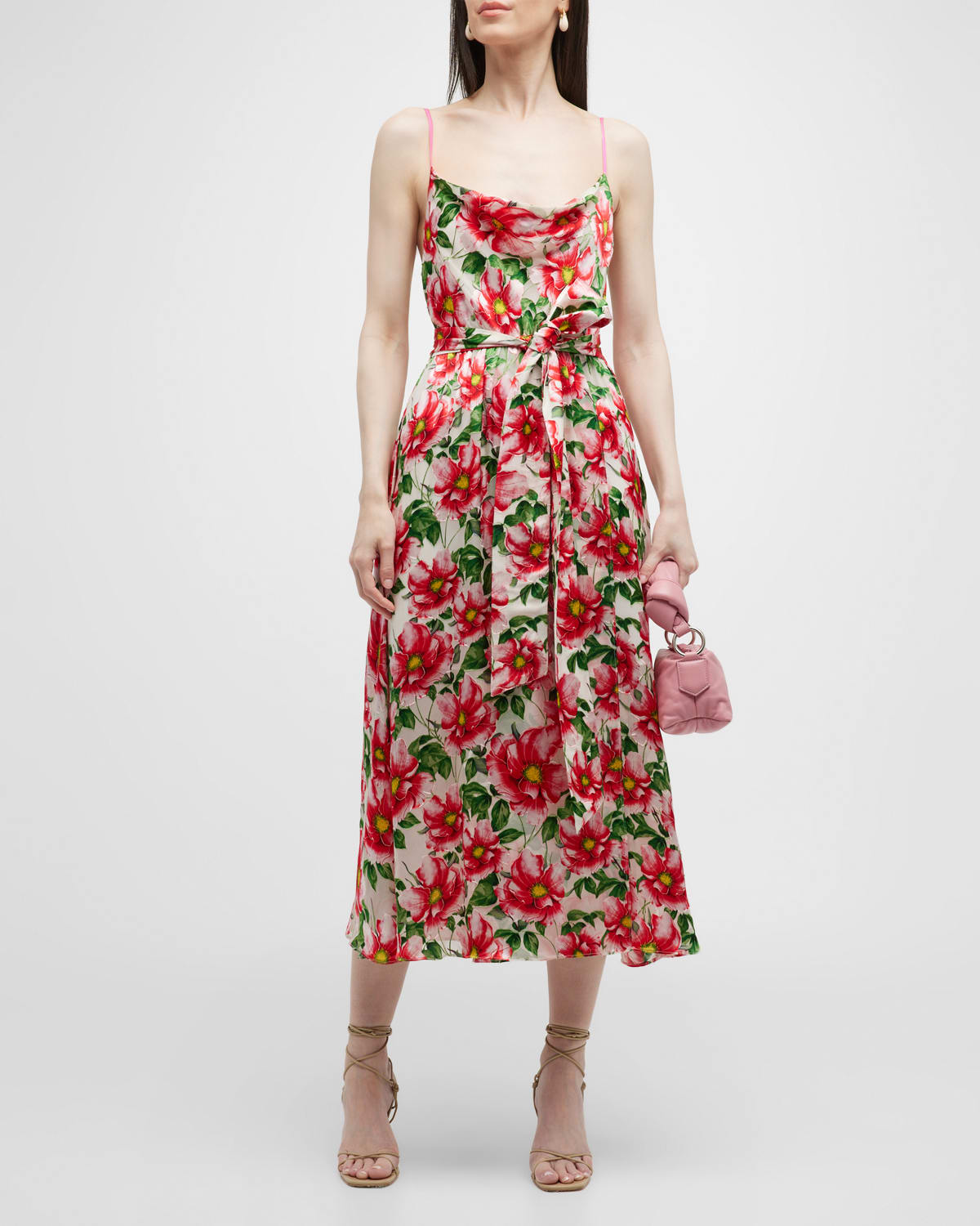 Shop Alice And Olivia Samantha Cowl-neck Midi Dress In High Tea Floral