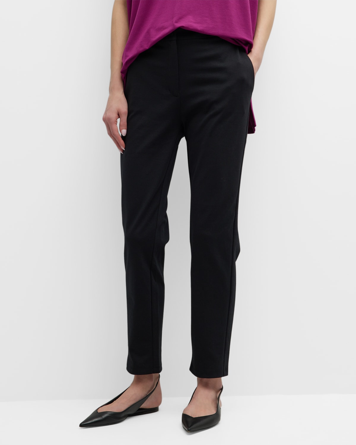 Eileen Fisher High Waisted Slim Fit Ankle Pants In Black