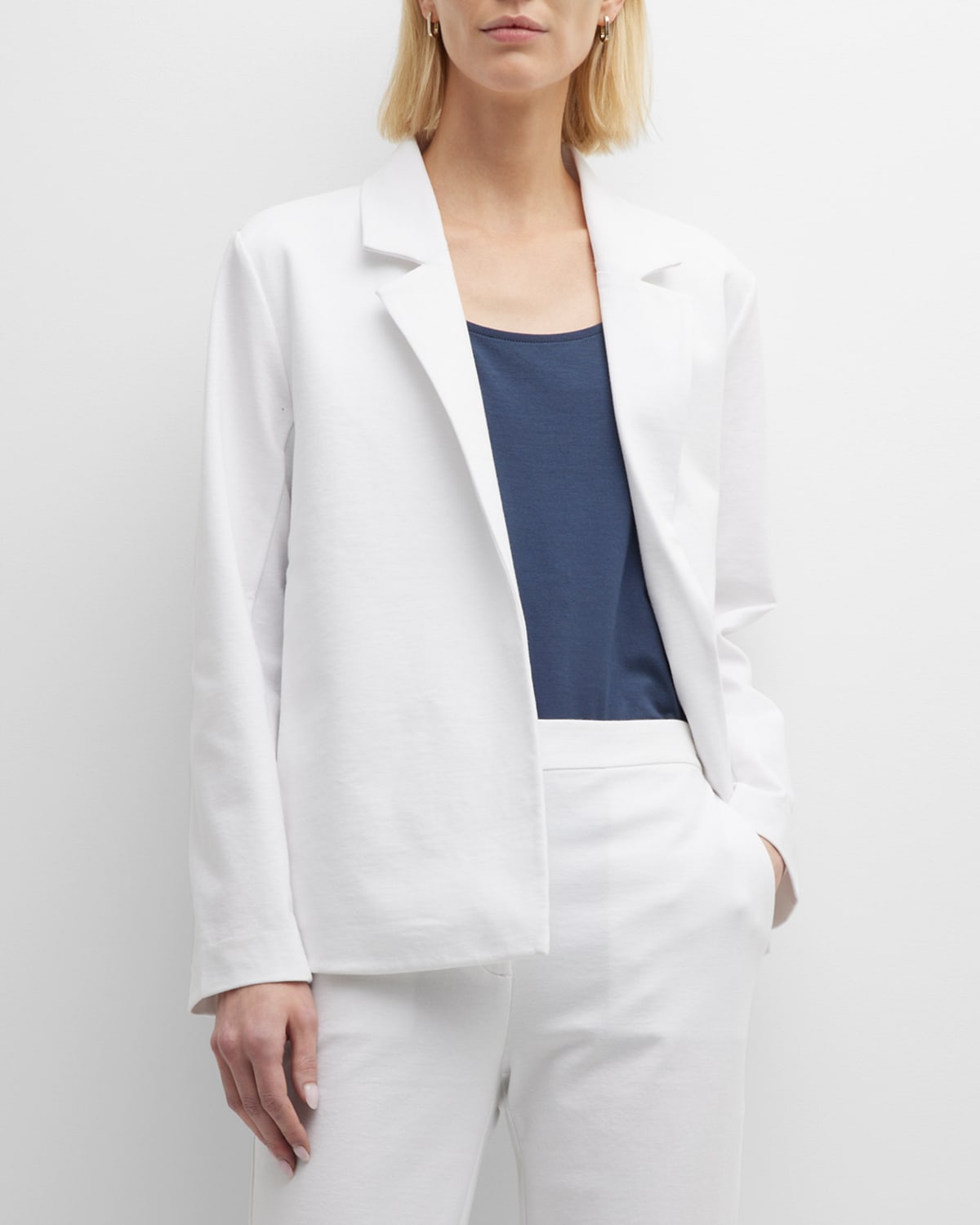 Eileen Fisher Petite Notched-lapel Open-front Ponte Blazer In White