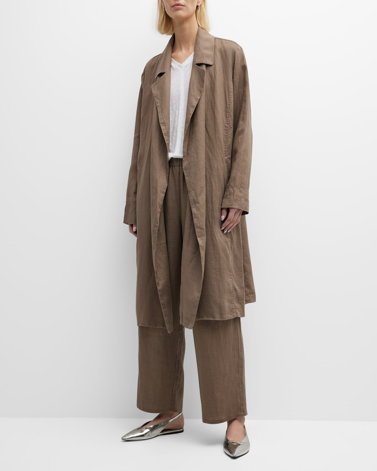 Eileen Fisher Open Front Organic Linen Trench Coat Smart Closet