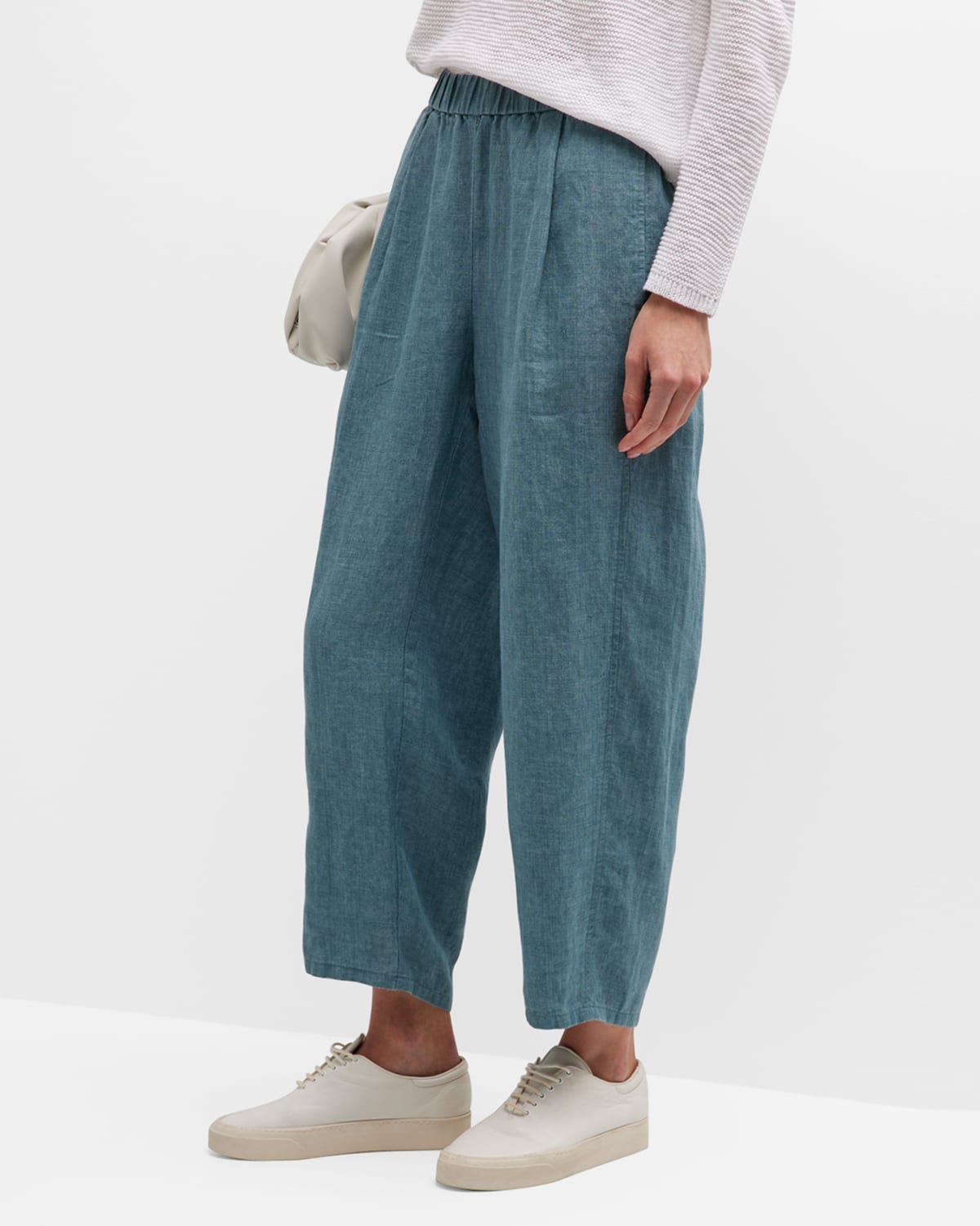 Eileen Fisher Petite Cropped Linen Lantern Pants In Nile