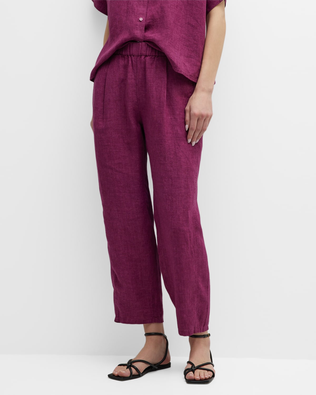 Eileen Fisher Petite Cropped Linen Lantern Pants In Raspberry