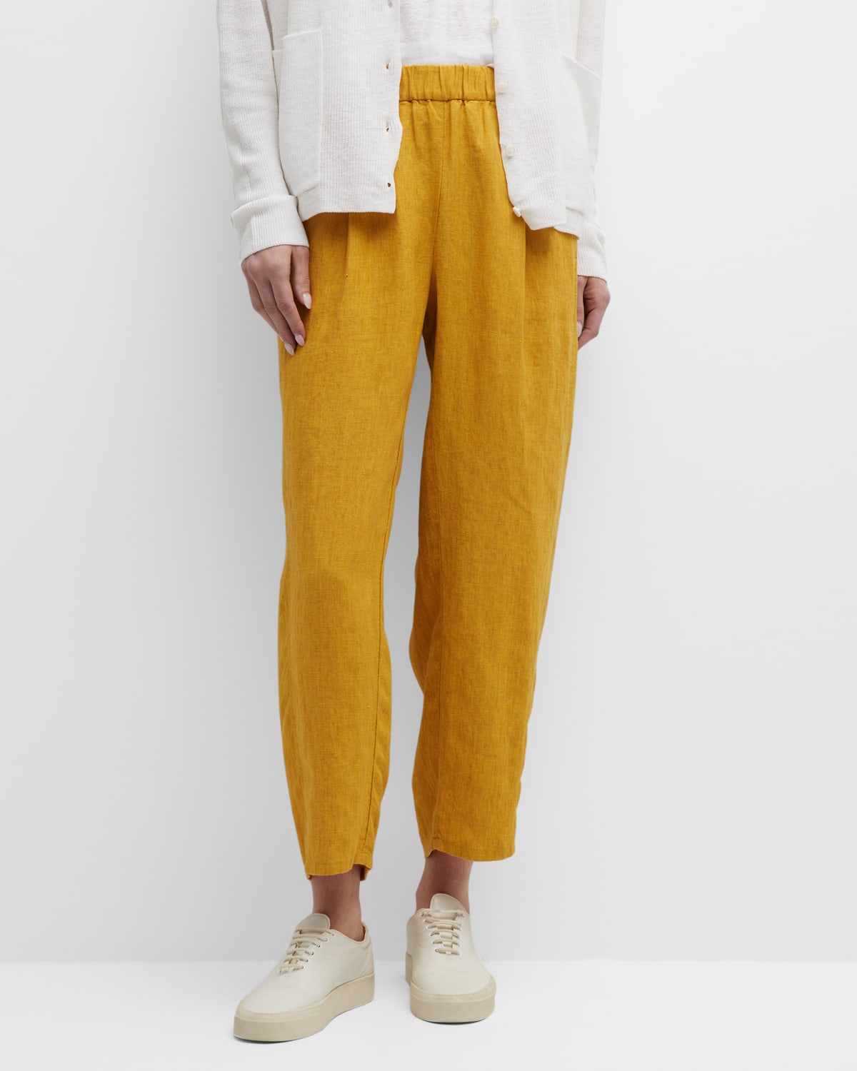 EILEEN FISHER PETITE CROPPED LINEN LANTERN PANTS