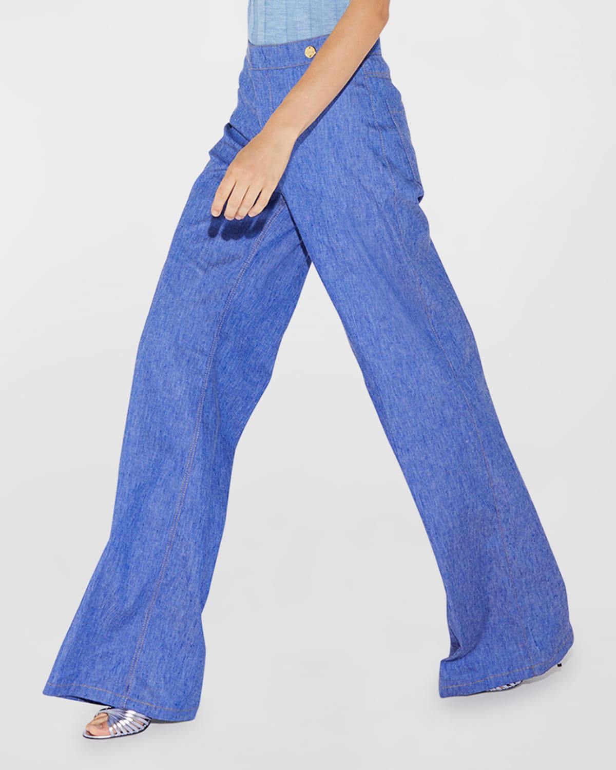 Shop Callas Milano High-rise Wide-leg Stretch Denim Jeans In Blue Denim