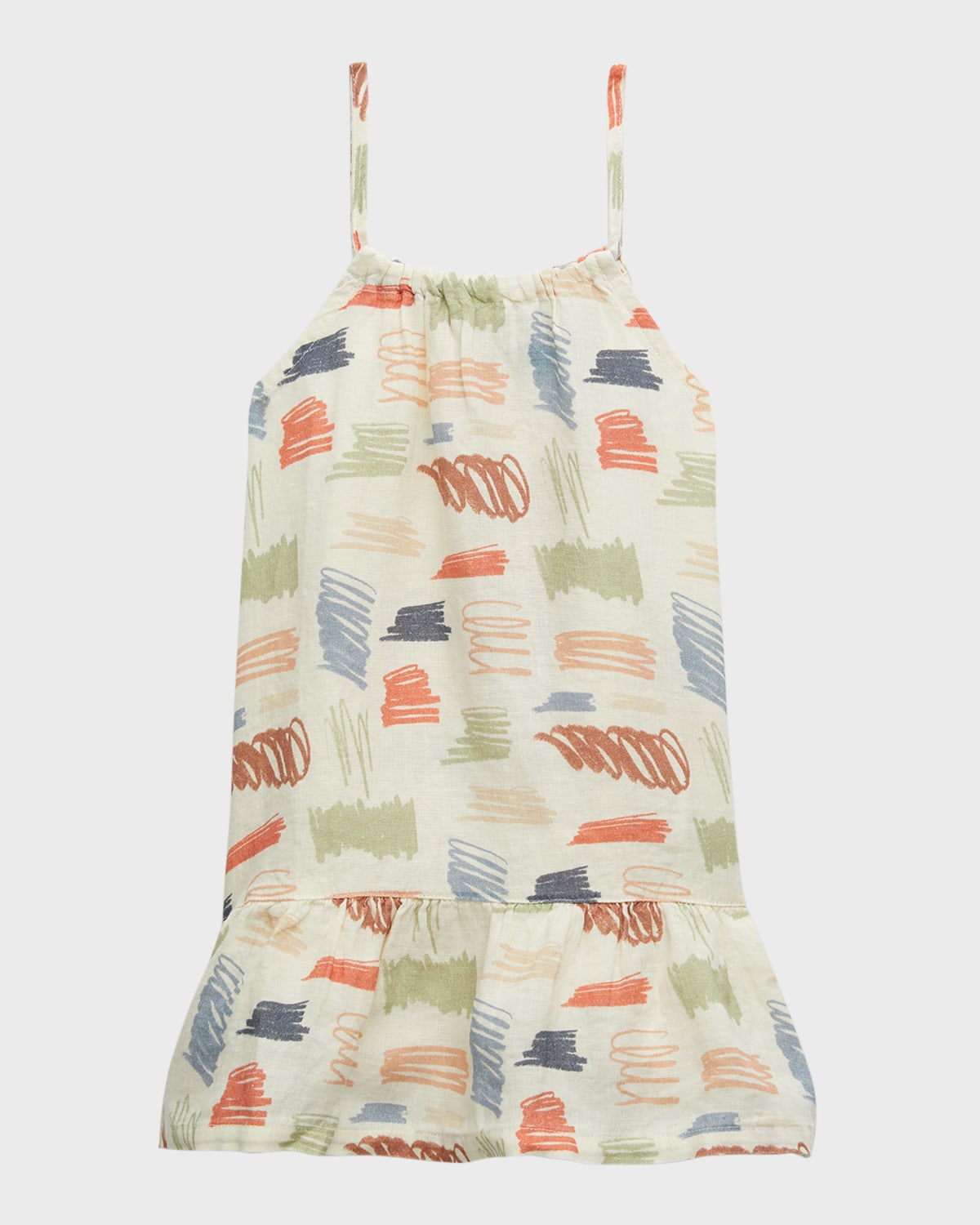 Mon Coeur Kids' Girl's Scribble-print Linen Dress In Naturalscribble