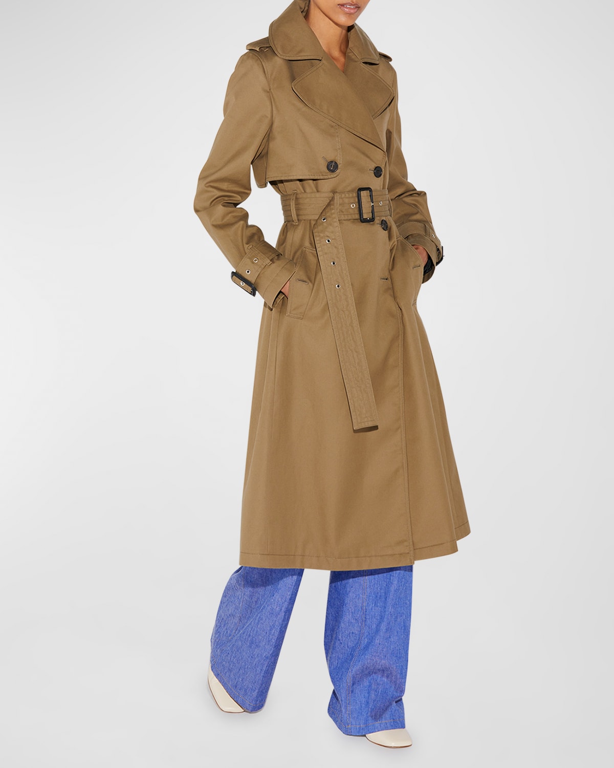 Belted Double-Breasted A-Line Trench Coat