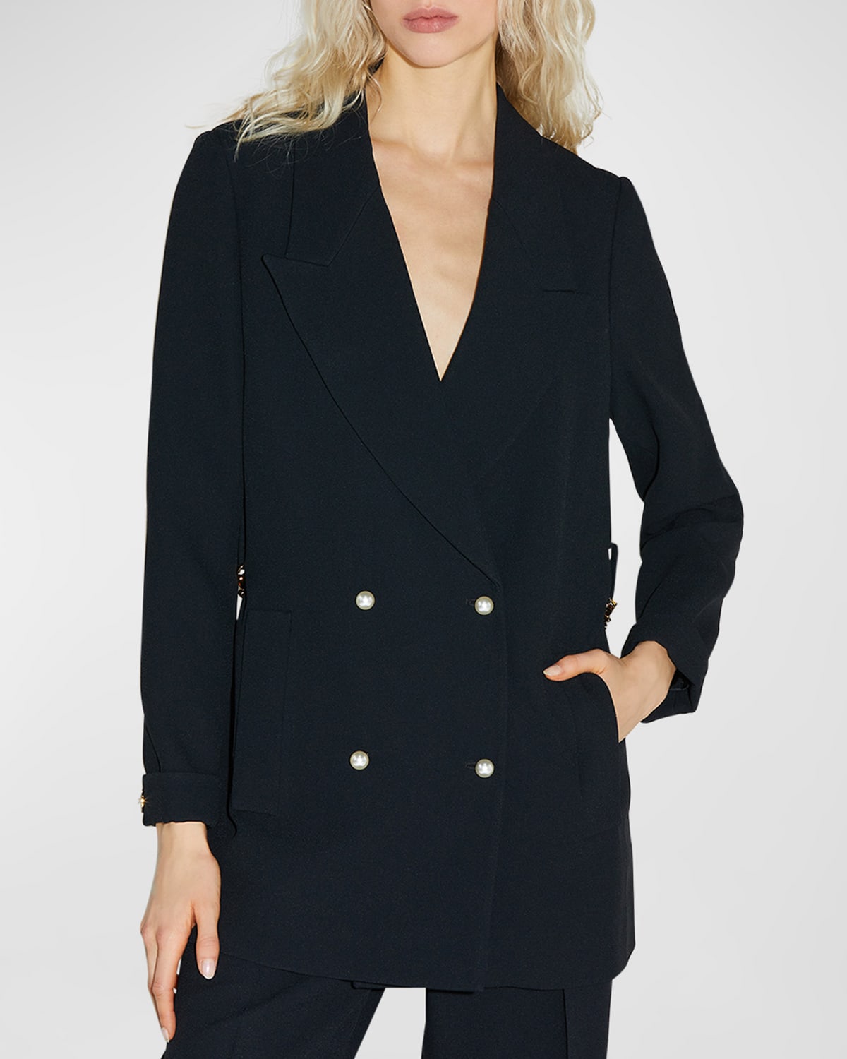 Callas Milano Chain-embellished Double-breasted Crepe Blazer In Black