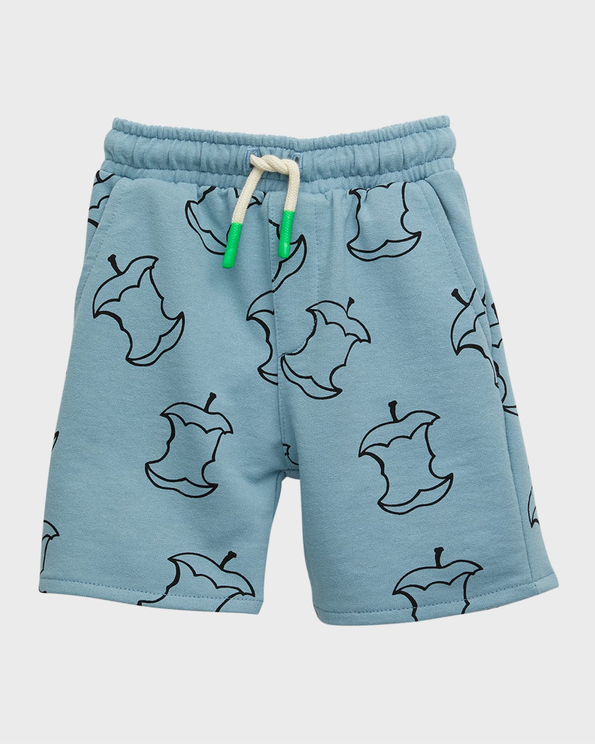Mon Coeur Kid's Apple-print Drawstring Shorts In Slate Blueapple