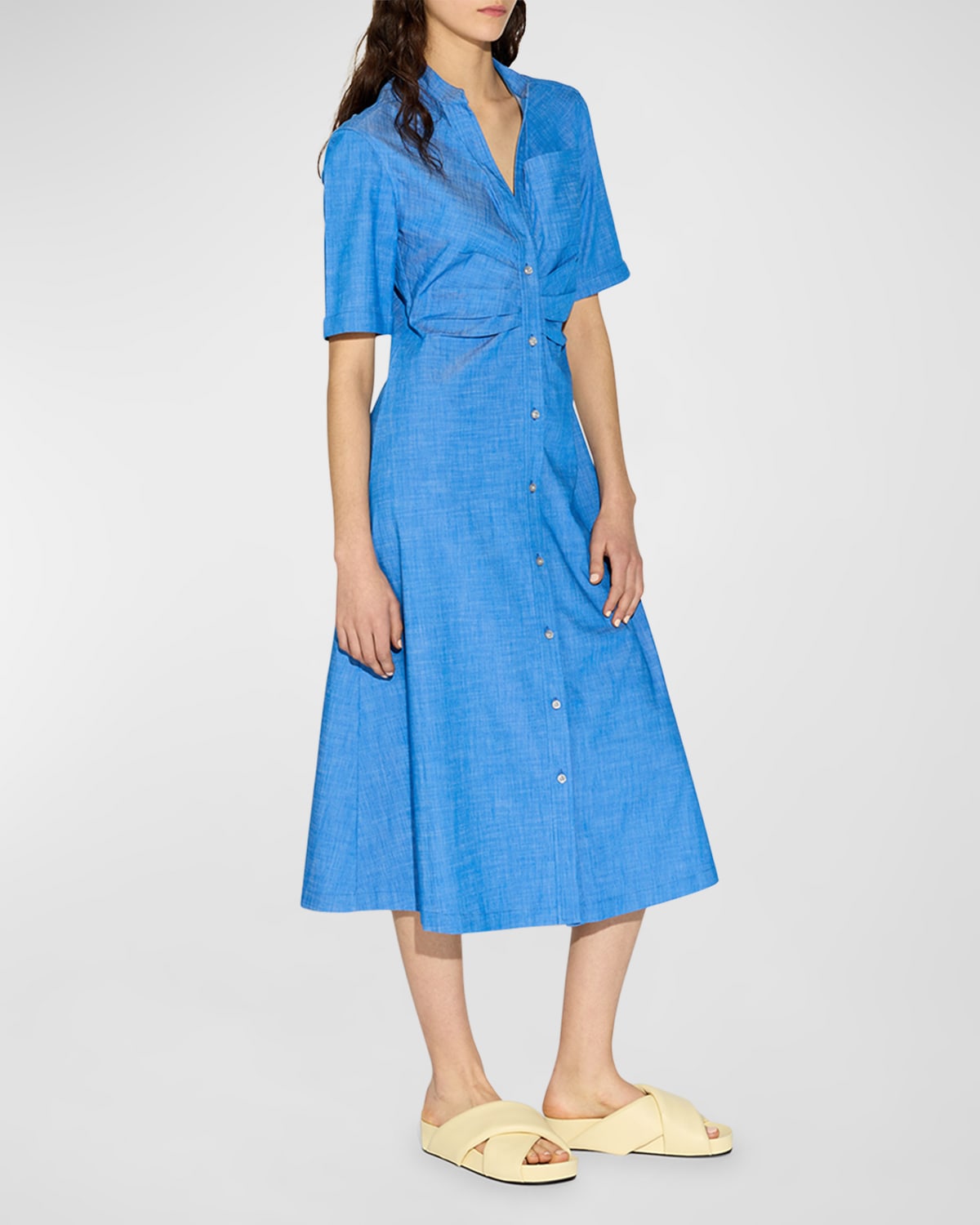 Callas Milano Noor Ruched Short-sleeve Midi Shirtdress In Bright Indigo