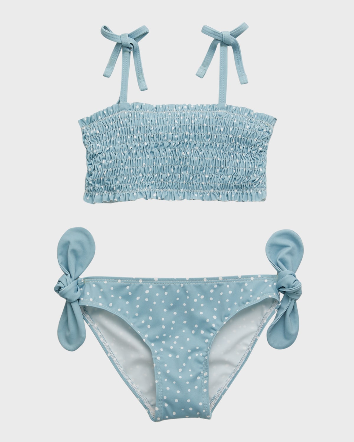 Mon Coeur Kids' Girl's Polka Dot-print Two-piece Swimsuit In Slate Bluedots