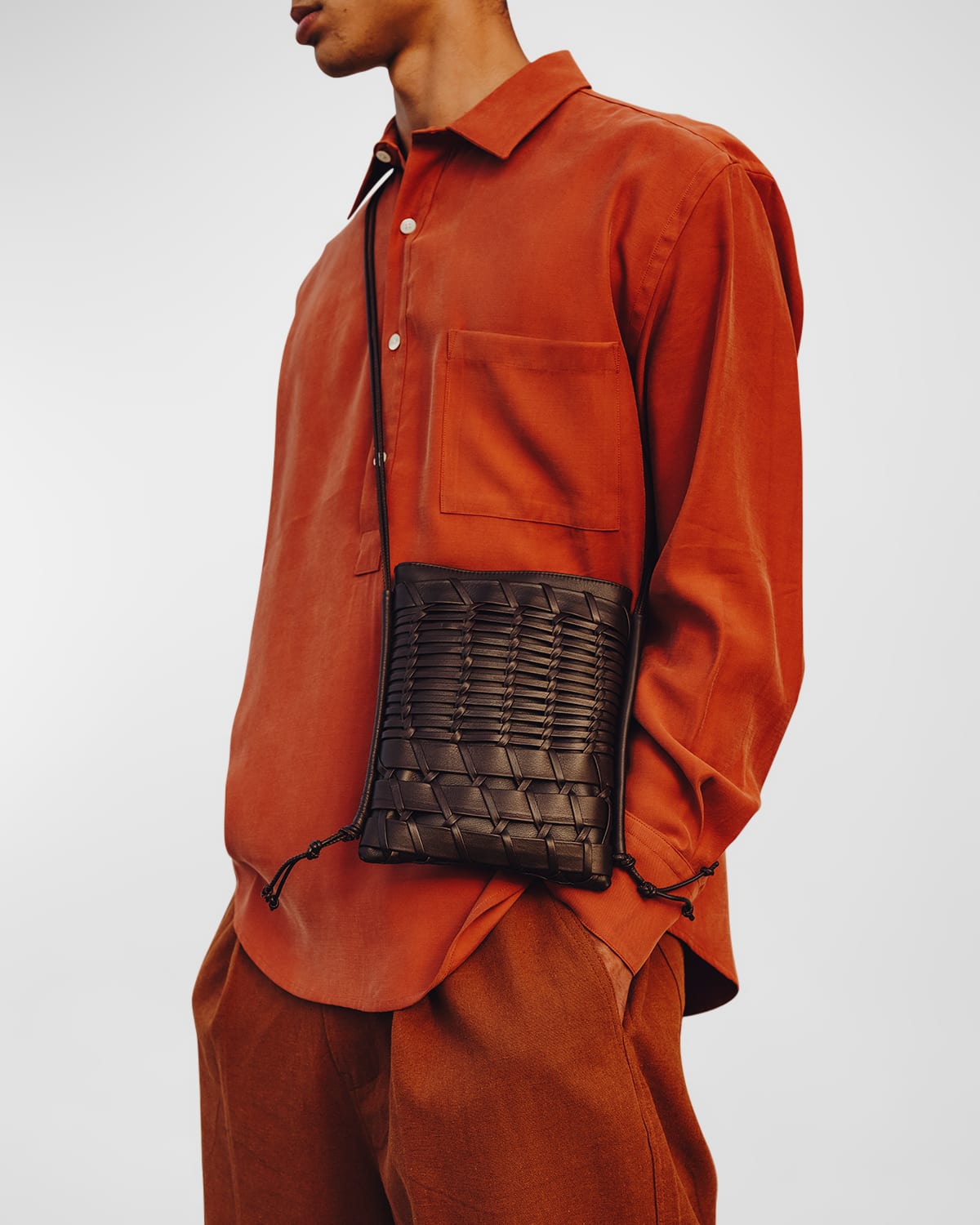 Hereu Brown Bauza Woven Shoulder Bag In Calf Leather Woman