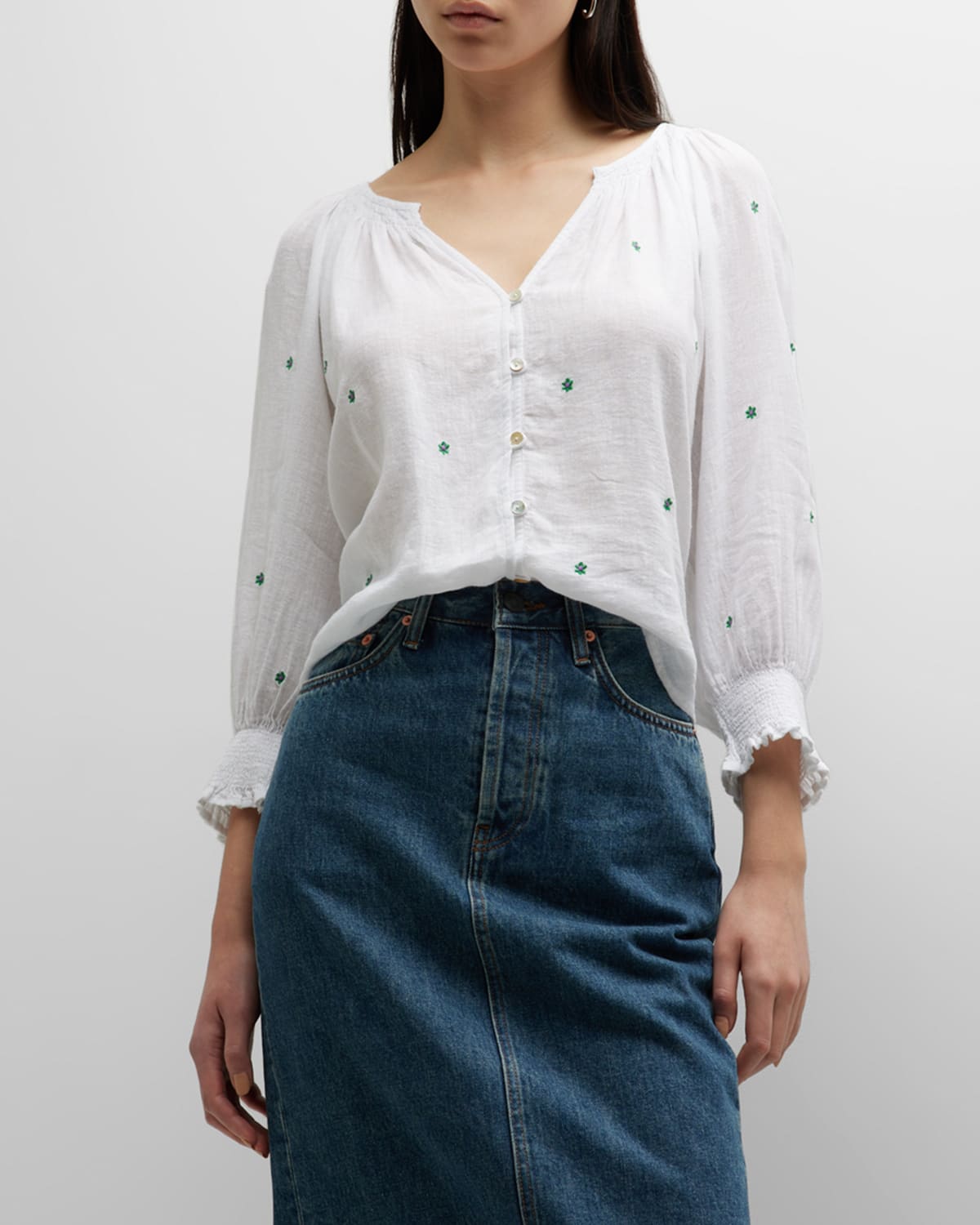 Mariah Floral-Embroidered Blouse