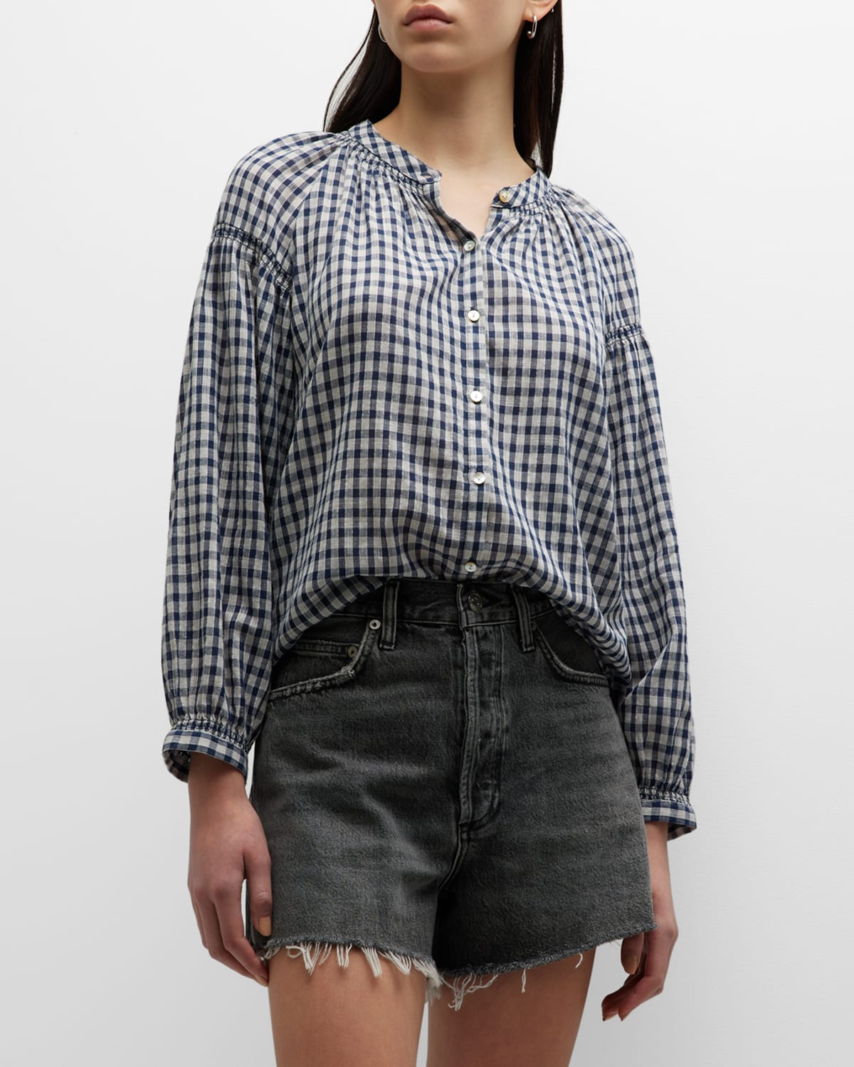 Kenlie Gingham Button-Front Blouse