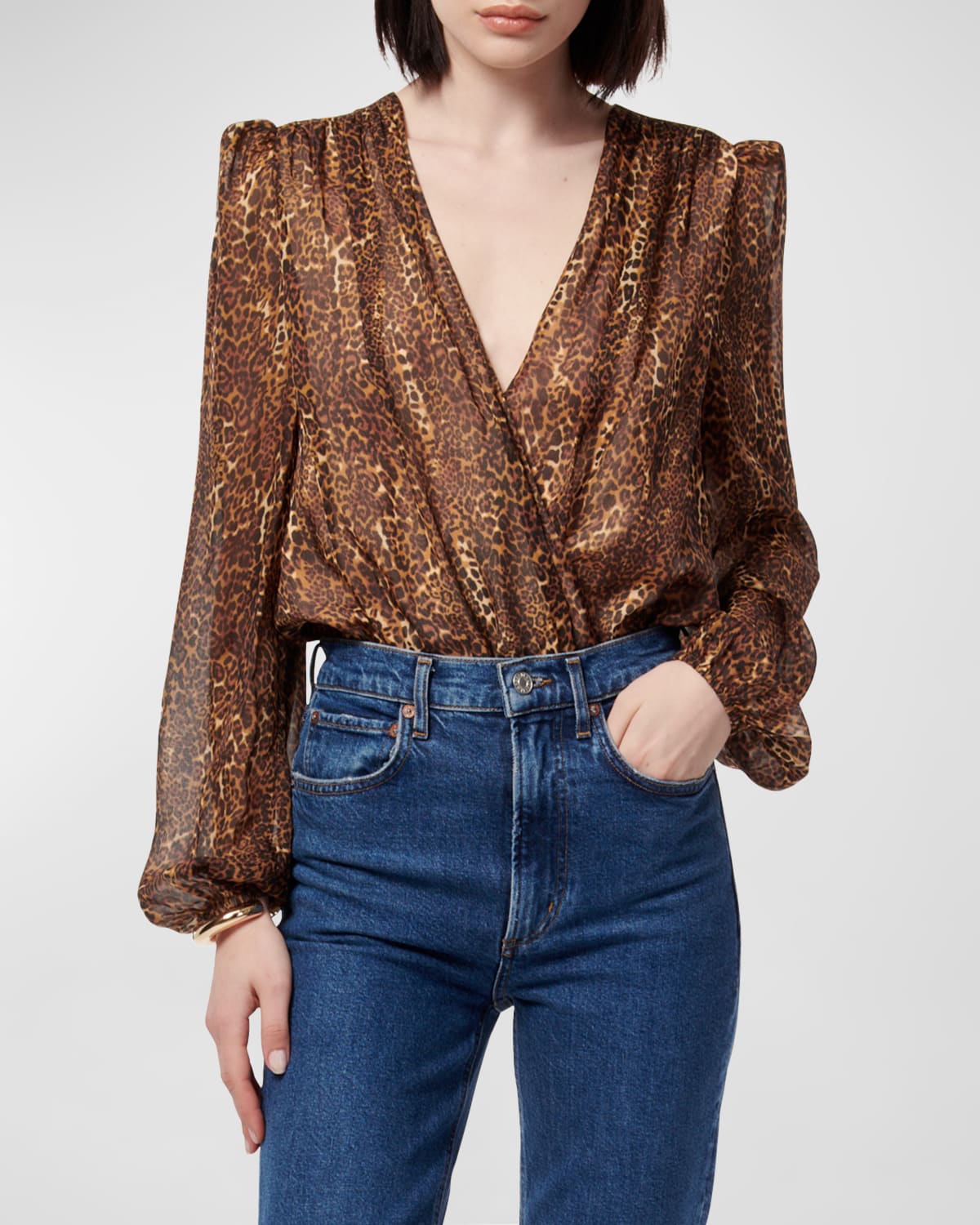 Shop Cami Nyc Isa Silk Chiffon Surplice Bodysuit In Animal Print