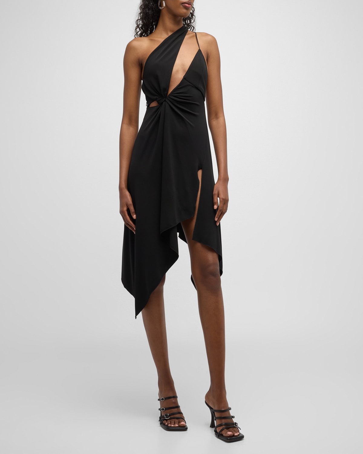 Coperni Asymmetric Lace-trimmed Satin-jersey Mini Dress In Black