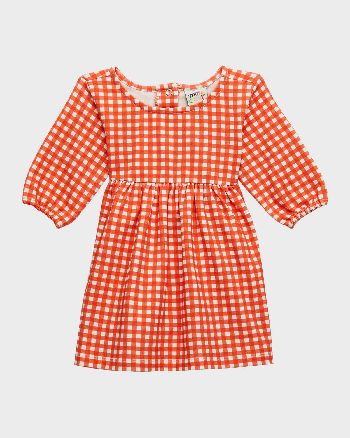Mon Coeur Kids' Girl's Gingham Baby Jersey Dress In Coral Gingham