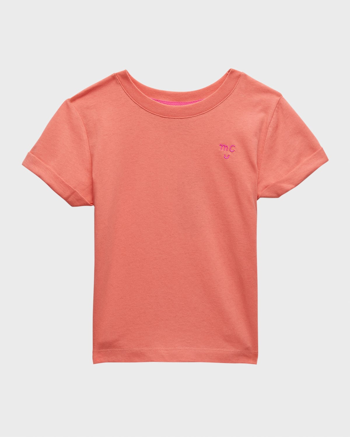 Mon Coeur Kid's Embroidered Logo-print T-shirt In Coral