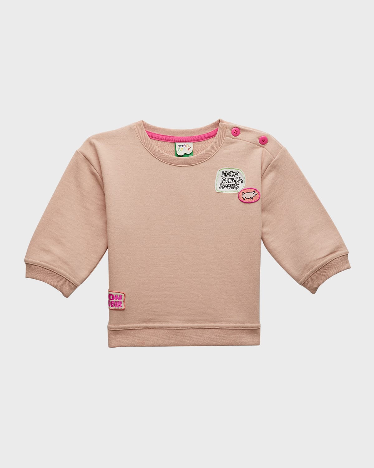 Mon Coeur Kids' Girl's Recycled Patches Embroidered Sweatshirt In Chalk Pink