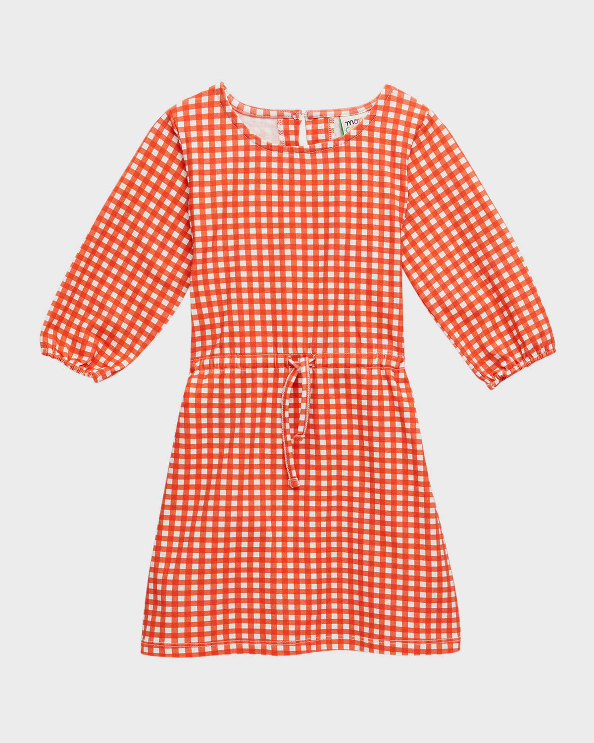 Mon Coeur Kids' Girl's Gingham-print Jersey Dress In Coral Gingham