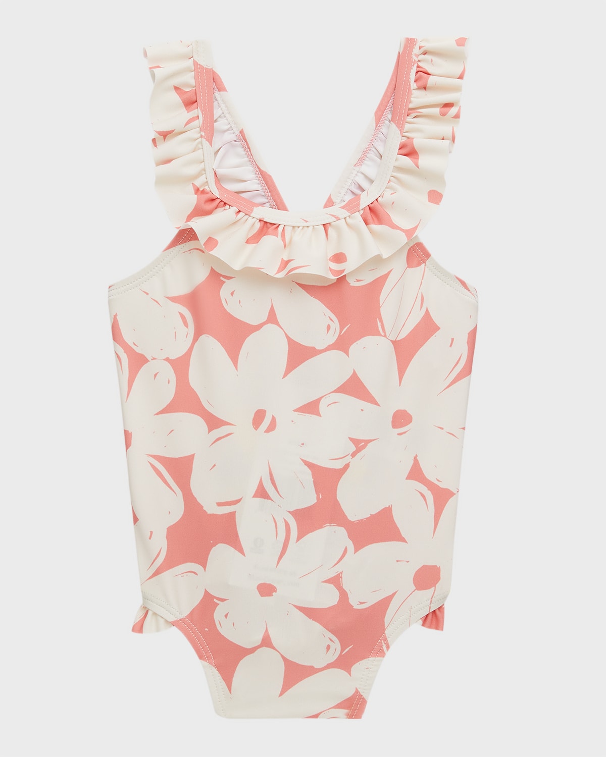 Mon Coeur Kids' Girl's Floral-print Ruffle Trim Swimsuit In Coralcream