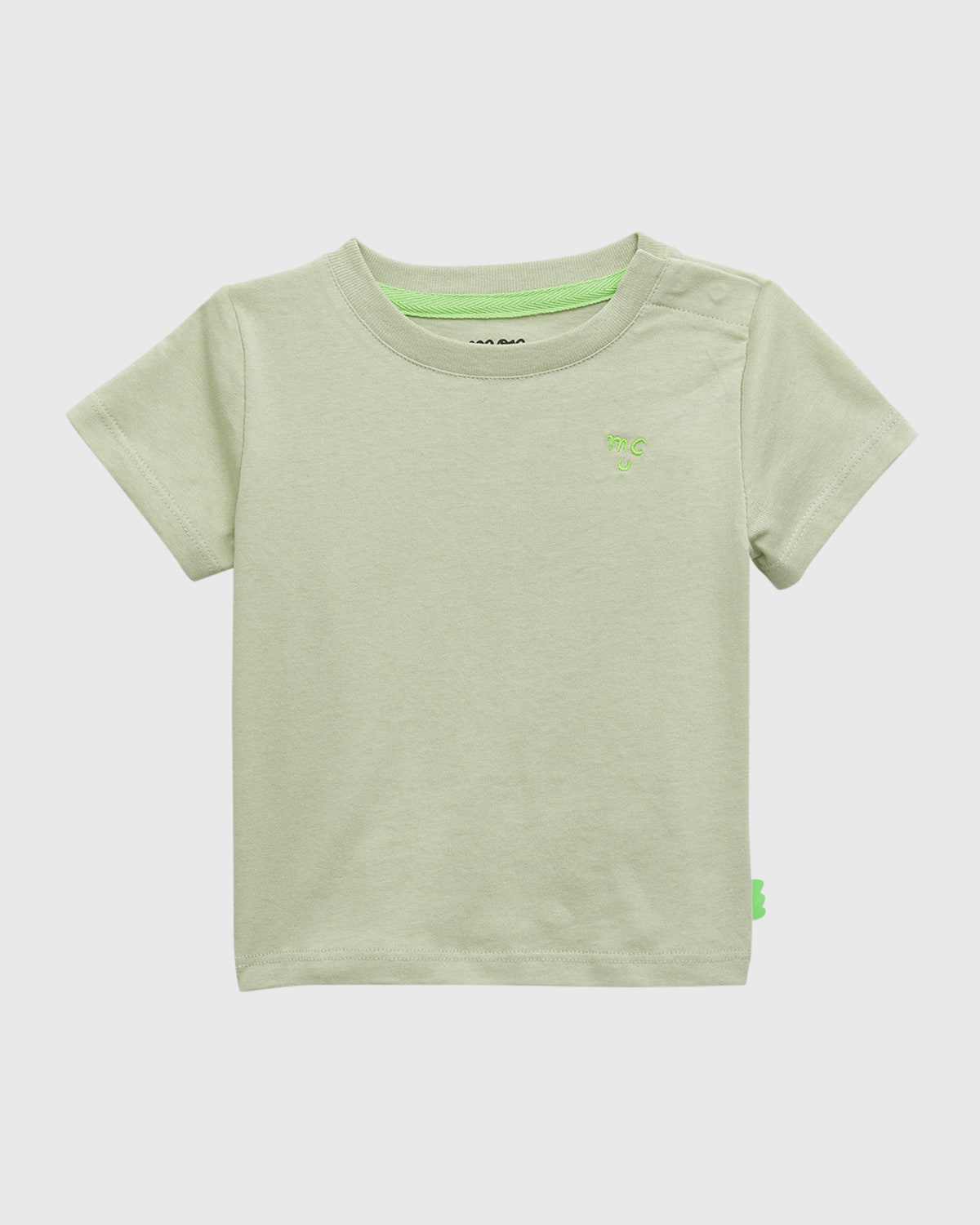 Mon Coeur Kid's Embroidered Logo Cotton T-shirt In Light Sageneon