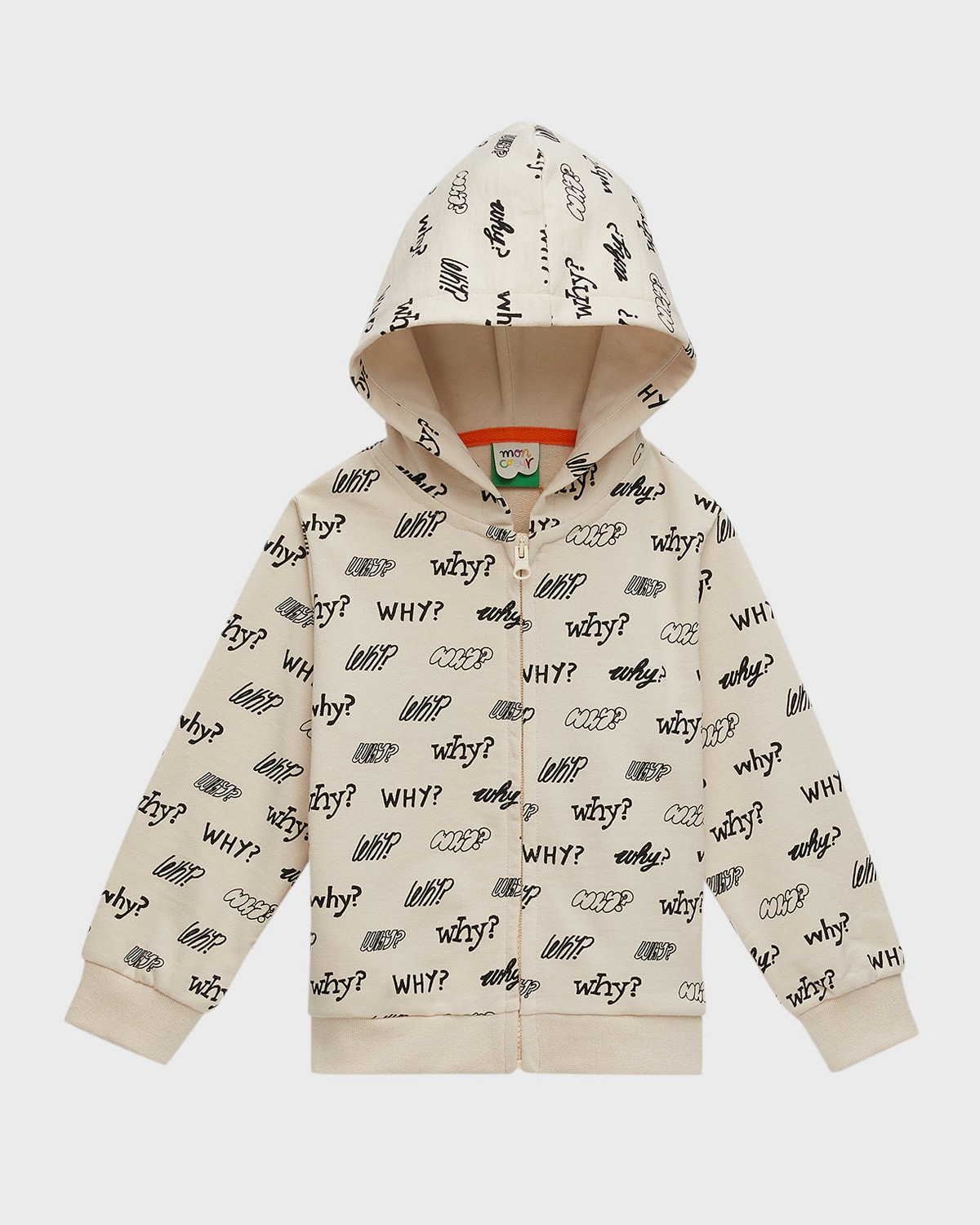 Mon Coeur Kid's Why Graphic-print Hoodie In Creamwhy