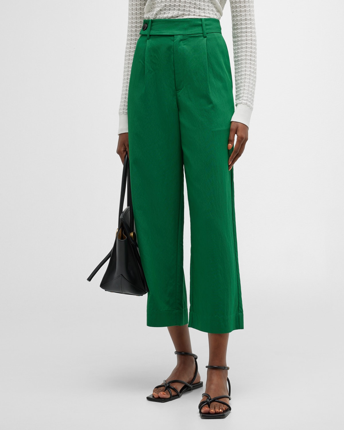 Proenza Schouler White Label Drapey Suiting Wide-leg Cropped Pants In Green
