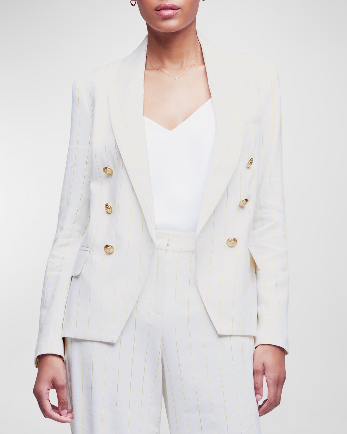 L'Agence Kenzie Striped Double-Breasted Blazer