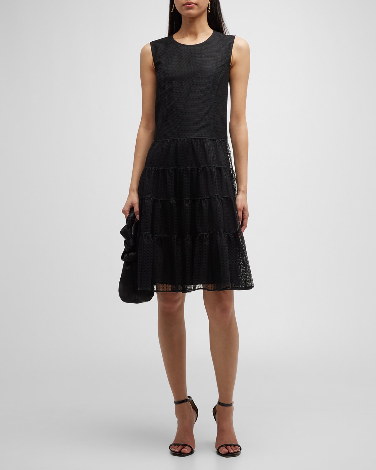 Adeam Hanabi Tiered Lace Sleeveless Dress In Black