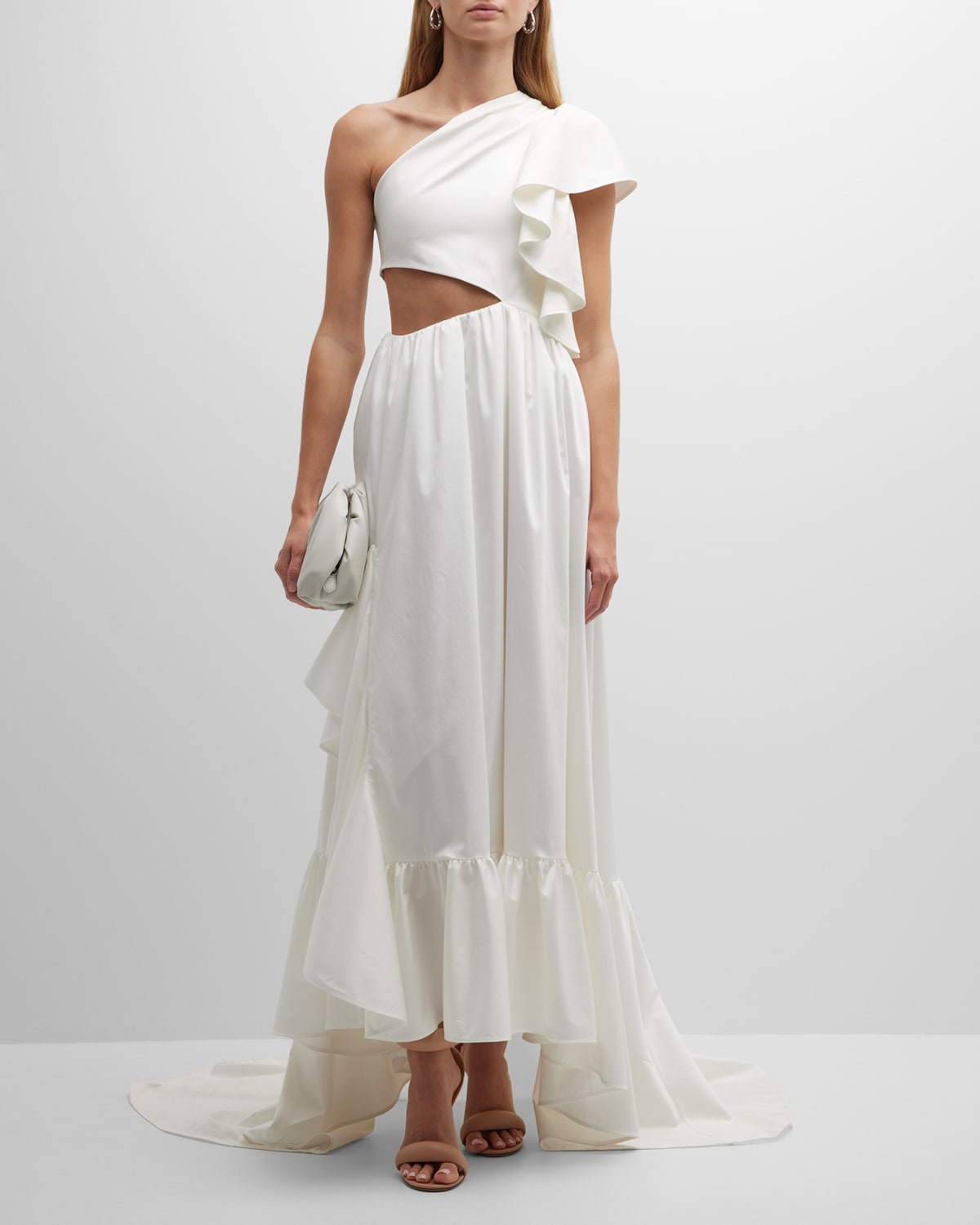 Adeam Odori Ruffle One-shoulder Cutout Maxi Dress In White