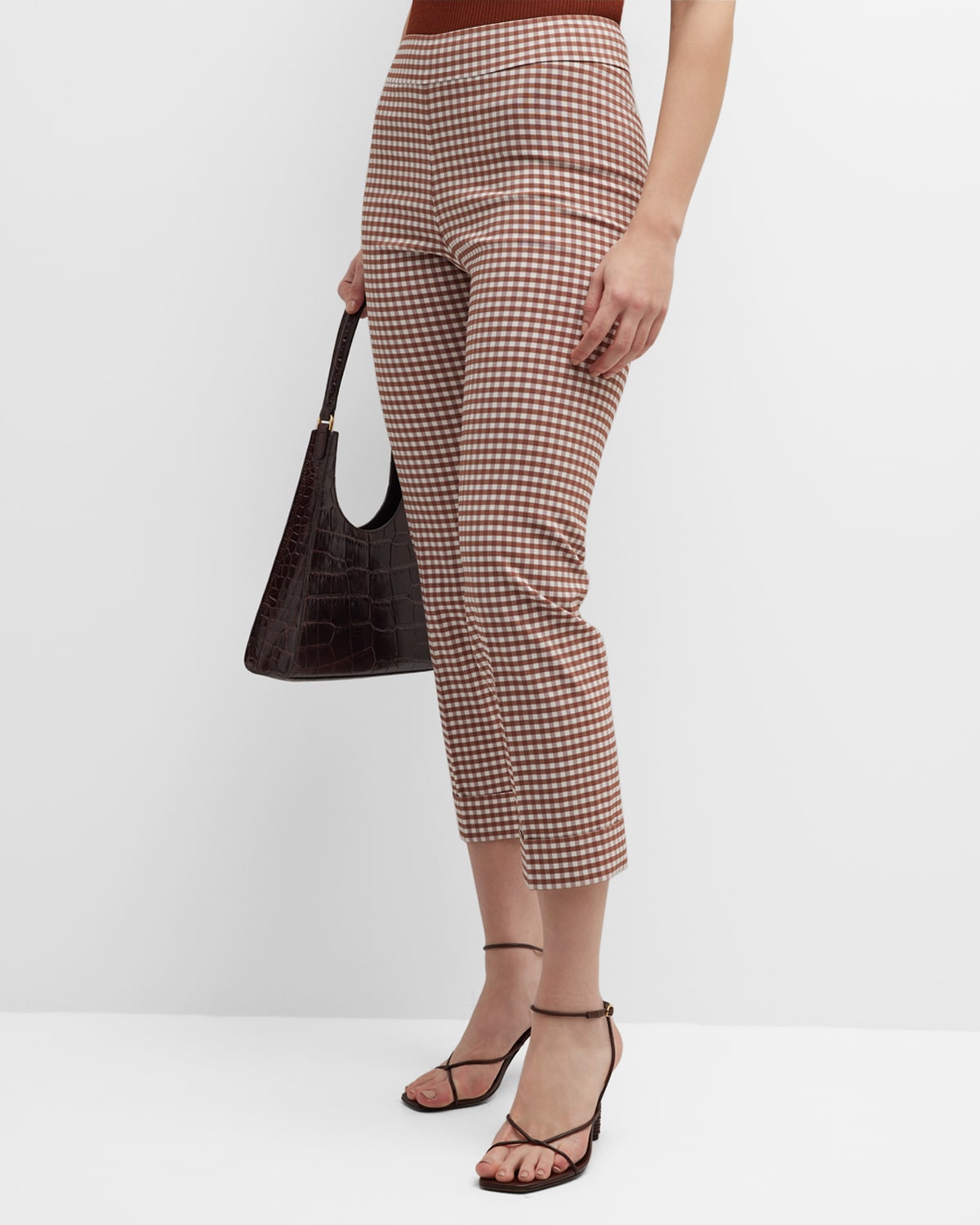 Avenue Montaigne Cropped Skinny Gingham-Print Pants