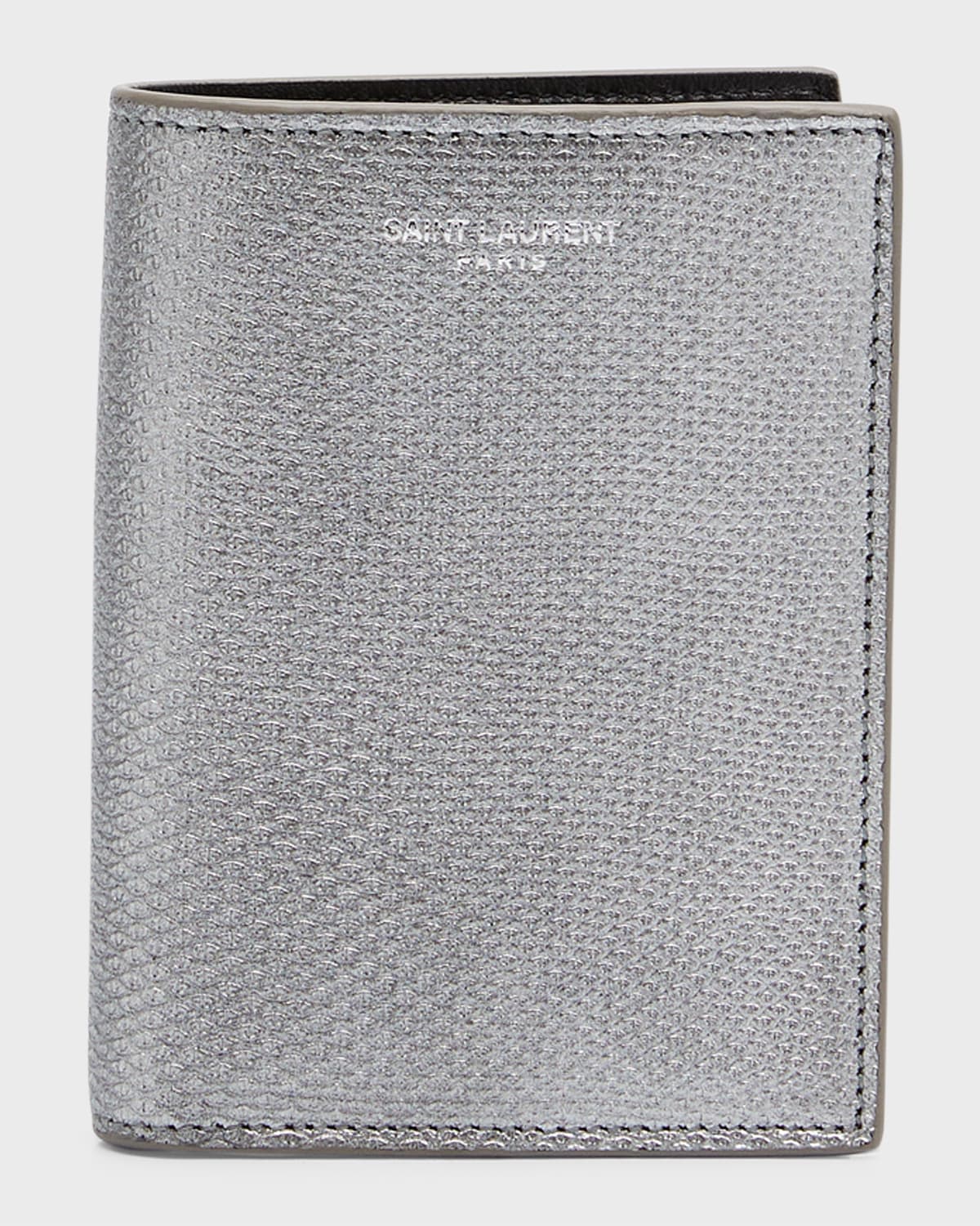 Shop Saint Laurent Men's Metallic Leather Bifold Wallet In Silver-multi