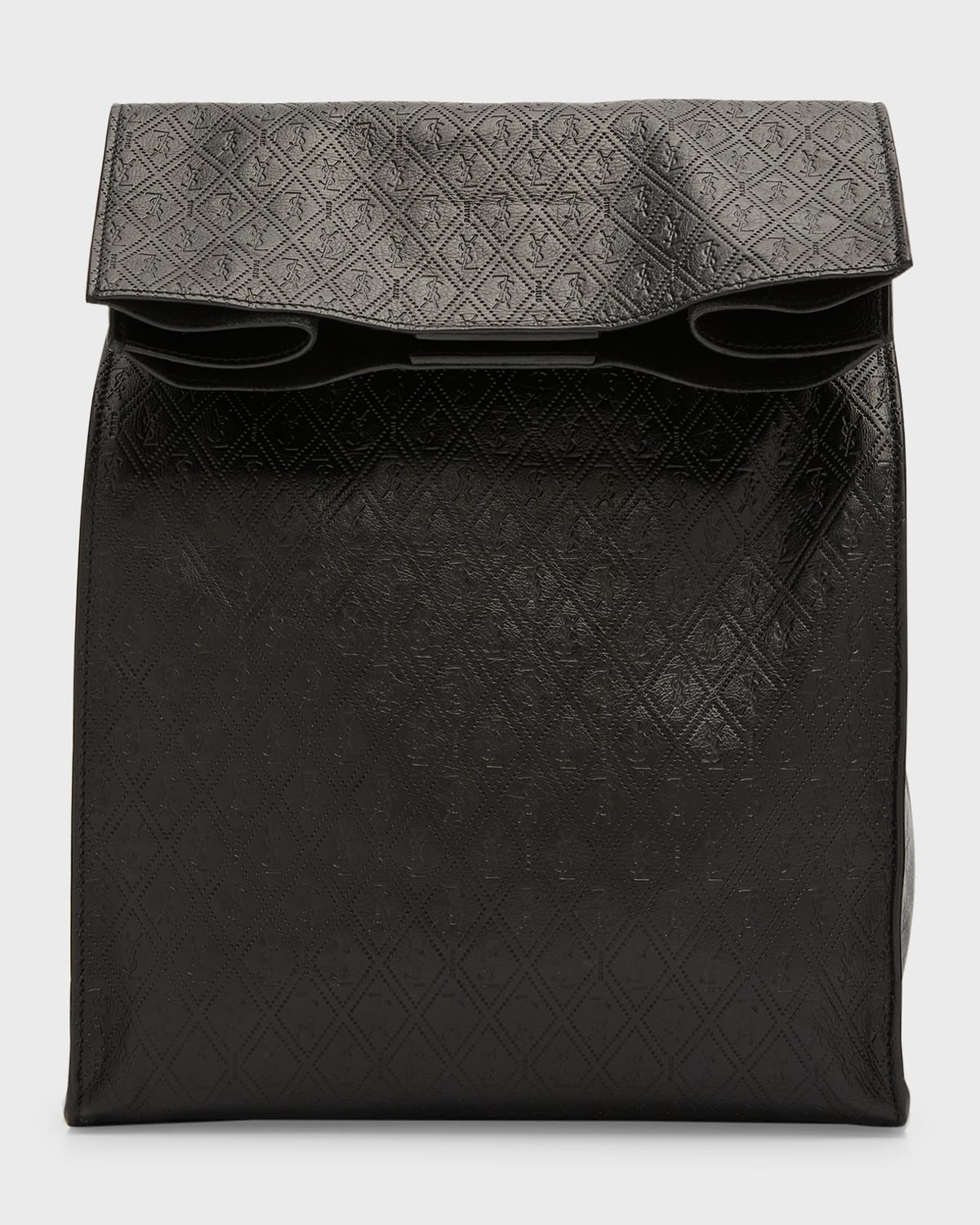 Saint Laurent Men's Le Monogramme Deli Paper Bag In Monogram Embossed Leather In Black